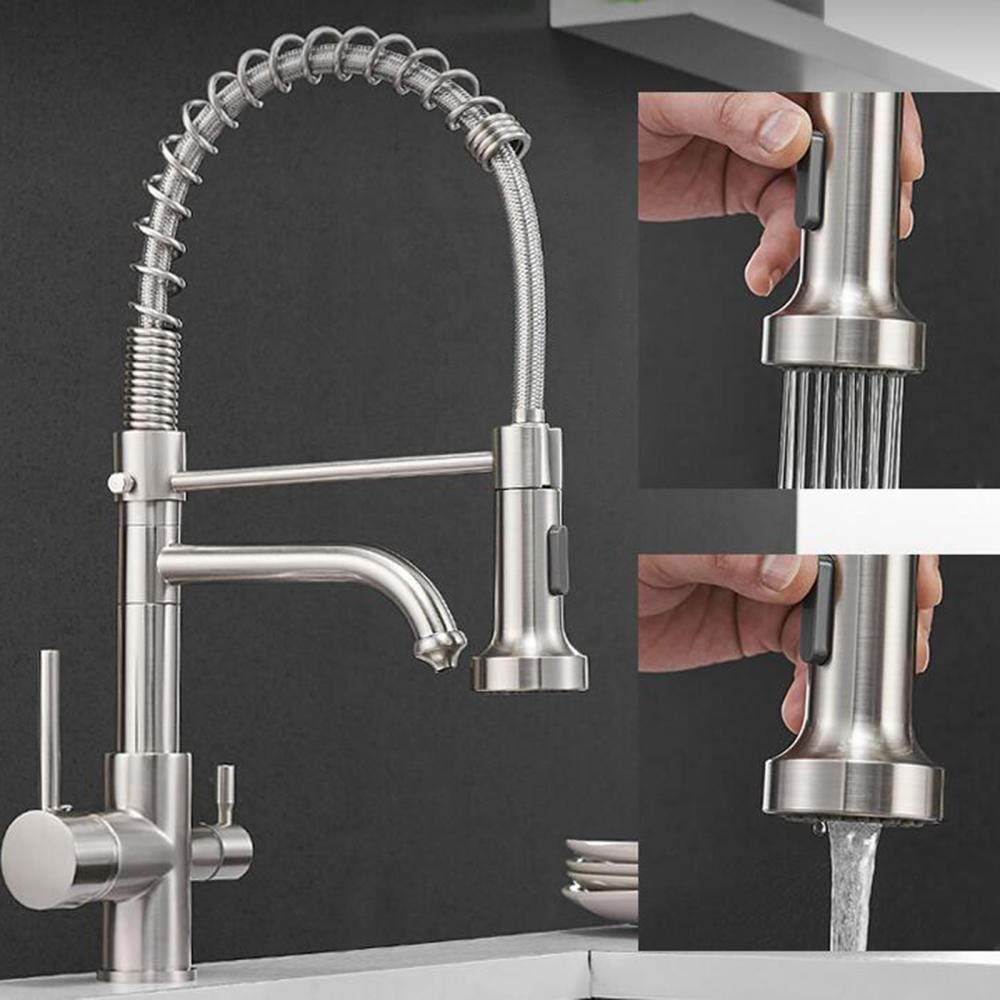 3-in-1 Kitchen Sink Faucet with Water Filter - Hot & Cold Multi-Function 360° Rotating Brushed Nickel Drinking Water Faucet for Pure Direct Drinking & Cooking - Perfect for Modern Kitchens & Food Prep Stations