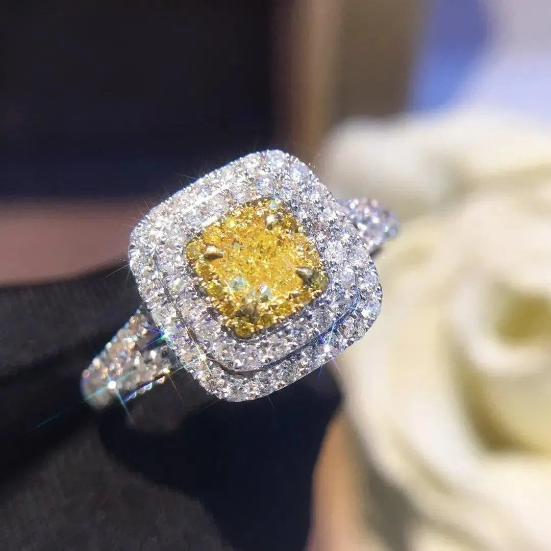 18K Gold Diamond Ring for Women - Natural Gemstone Engagement & Wedding Band - Classic Elegant Fine Jewelry for Party, Anniversary & Special Occasions - 2023 Trending Collection