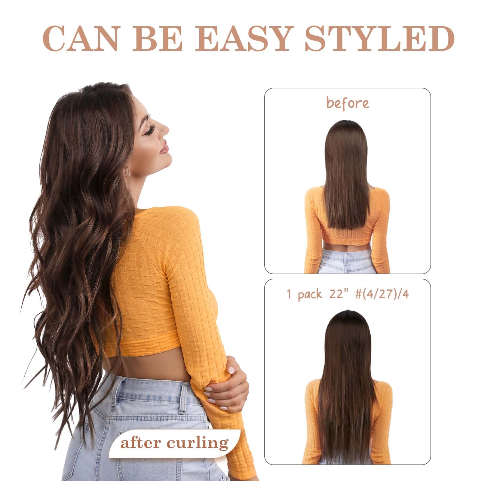 S-noilite Clip in Hair Extensions 20 Inch - 100% Real Human Remy Hair, Double Weft, 7pcs 120g, Balayage Dark Brown to Chestnut Brown - Seamless & Thick for Volume & Length - Perfect for Parties, Weddings & Daily Styling