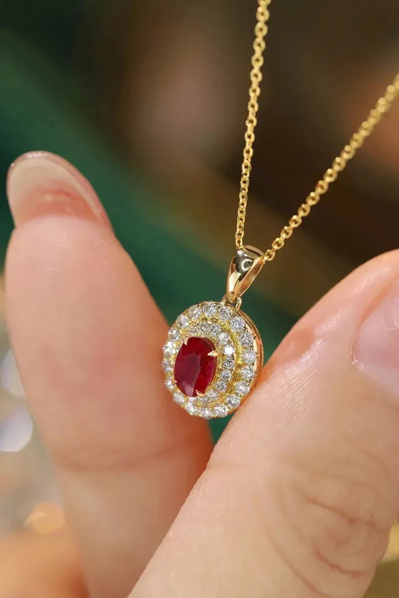 18K Yellow Gold Diamond & Ruby Necklace for Women - Elegant Real Natural Diamond & Ruby Pendant - Perfect for Engagement, Anniversary & Special Occasions
