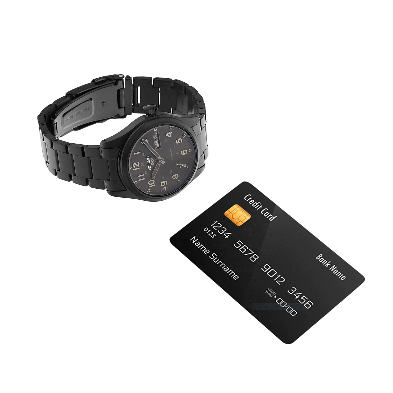 Seiko 5 Sports Automatic Watch SRPJ09K1 - Stainless Steel Stealth Bracelet for Men | Water Resistant, Day-Date Display | Perfect for Business, Casual & Outdoor Activities