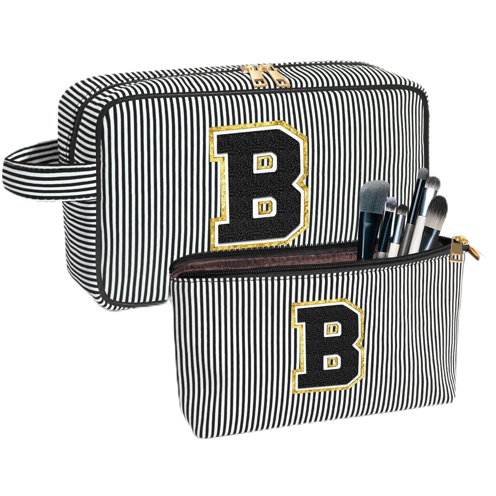 Personalized Initial Makeup Bag for Women - Black Cosmetic Pouch Travel Toiletry Organizer | Birthday Valentine's Day Gift for Her, Mom, Girlfriend | Perfect for Travel, Gym, Bridal Shower & Everyday Use