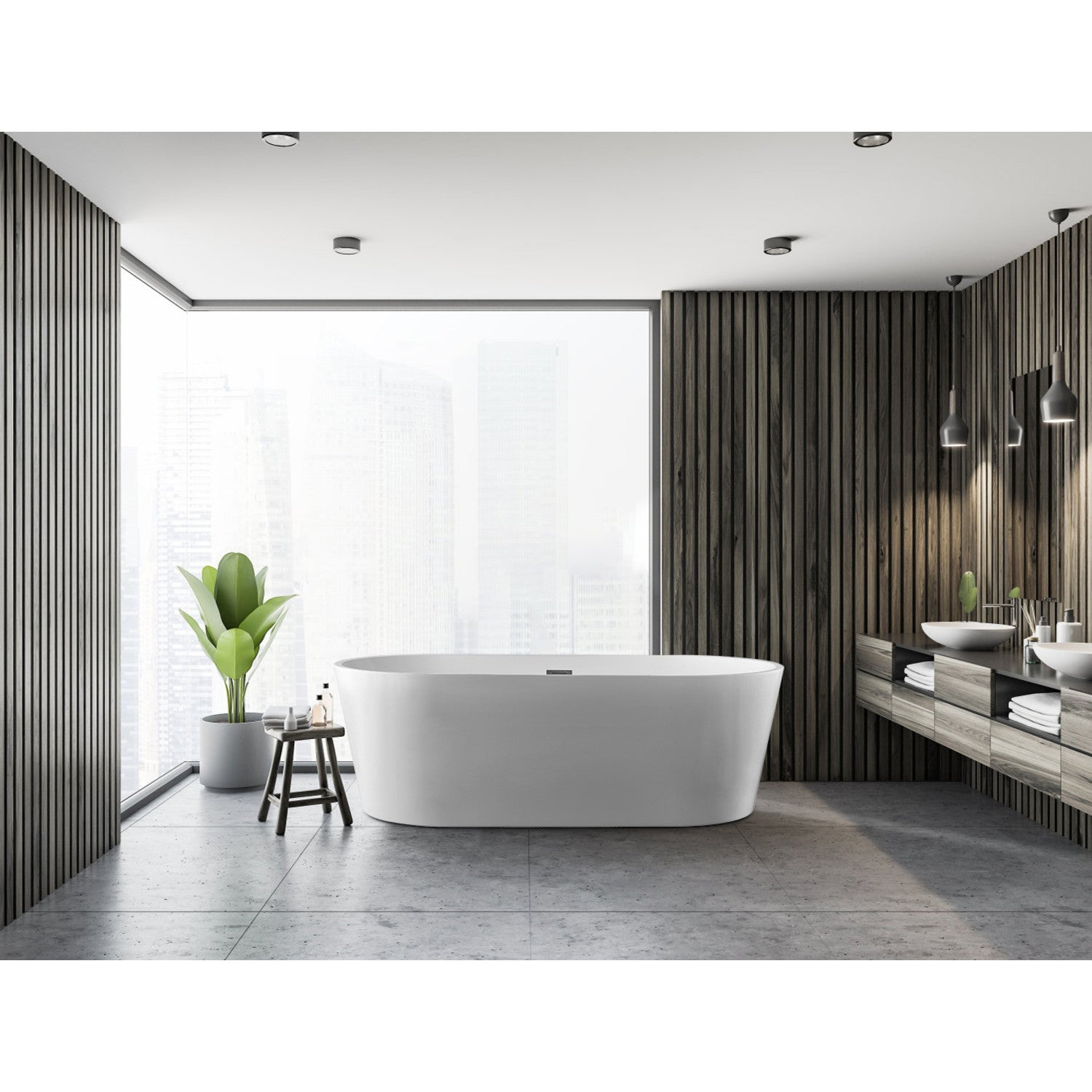 Aqua Eden 71-Inch Freestanding Acrylic Oval Bathtub - Double Ended Design with Drain, Glossy White Finish | Perfect for Modern Bathroom & Spa Relaxation