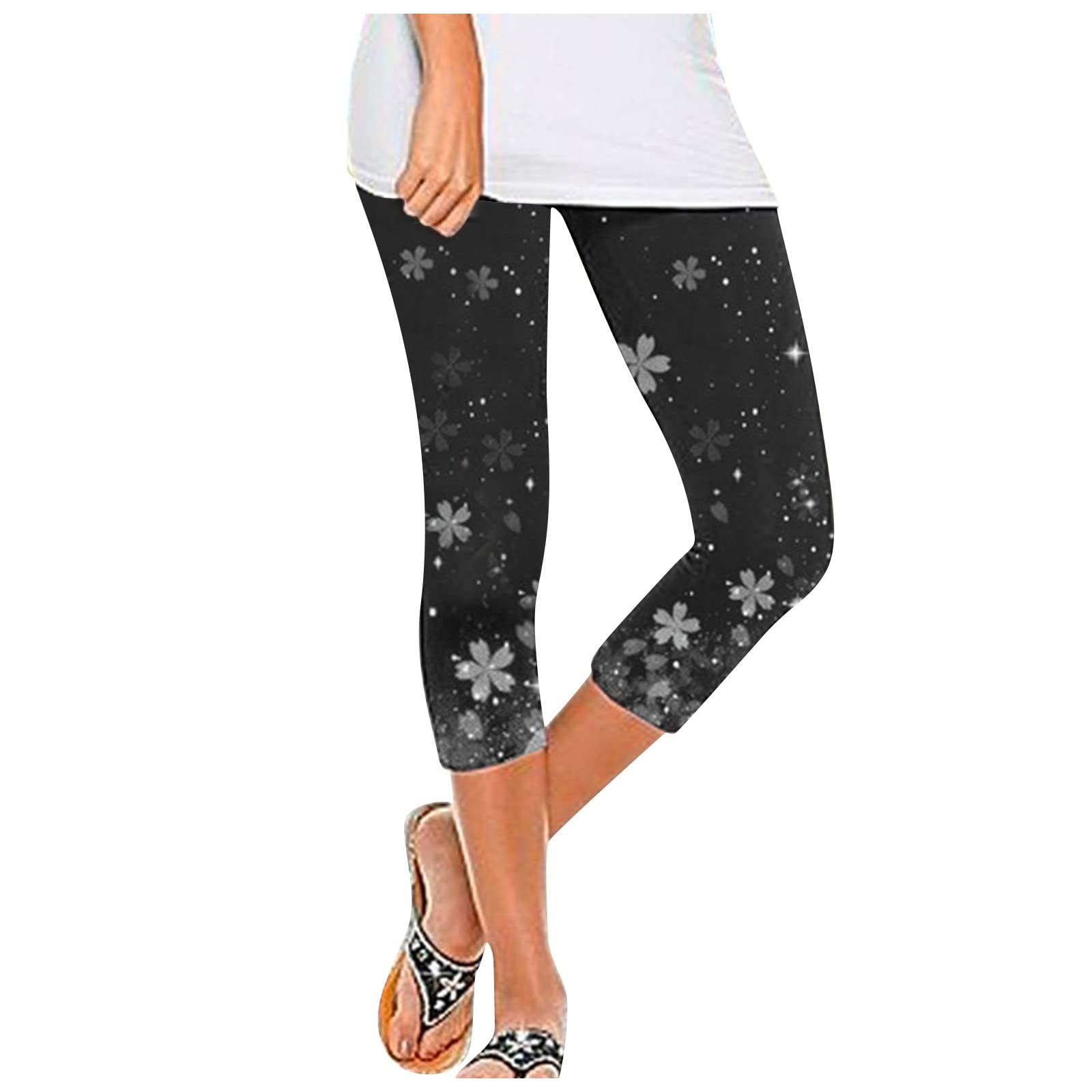 Yesunpxs Women's Floral Print Capri Pants - Skinny Stretchy Lounge Pants for Casual Wear, Yoga, Travel & Home Comfort - Cute Summer Capris with Elastic Waistband