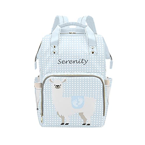 Waterproof Alpaca Polka Dot Blue Diaper Backpack - Baby Nappy Nursing Bag with Name Tag, Stylish Tote for Moms | Perfect for Travel, Hospital Visits & Daily Baby Care Essentials
