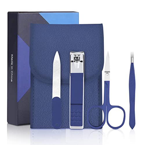 Premium 4-Piece Manicure & Nail Clipper Set for Men - Travel-Friendly Grooming Kit with Case, Ideal Gift for Men, Fathers & Lovers - Perfect for Home, Office & Travel Nail Care (Blue)