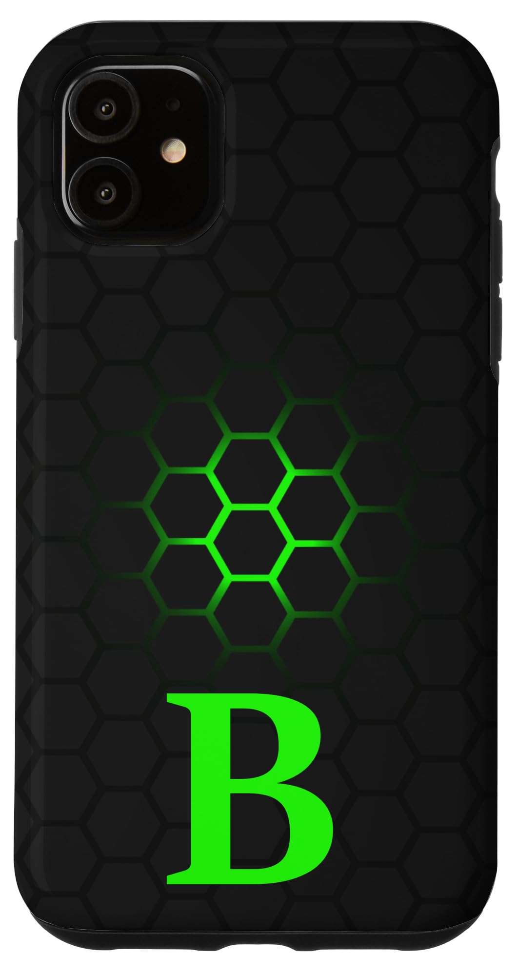 iPhone 11 Lime Green Black Phone Case with Letter B - Green B Initial Protective Cover for Everyday Use and Stylish Look