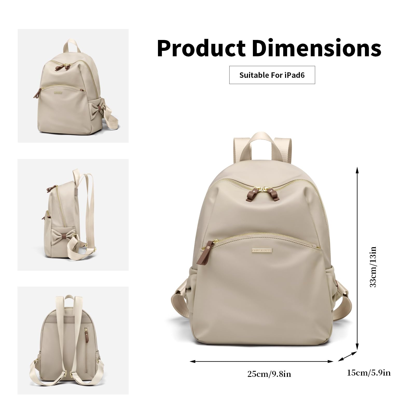 Stylish Women's Mini Backpack Purse - Casual Nylon Daypack for Travel & School (Apricot)