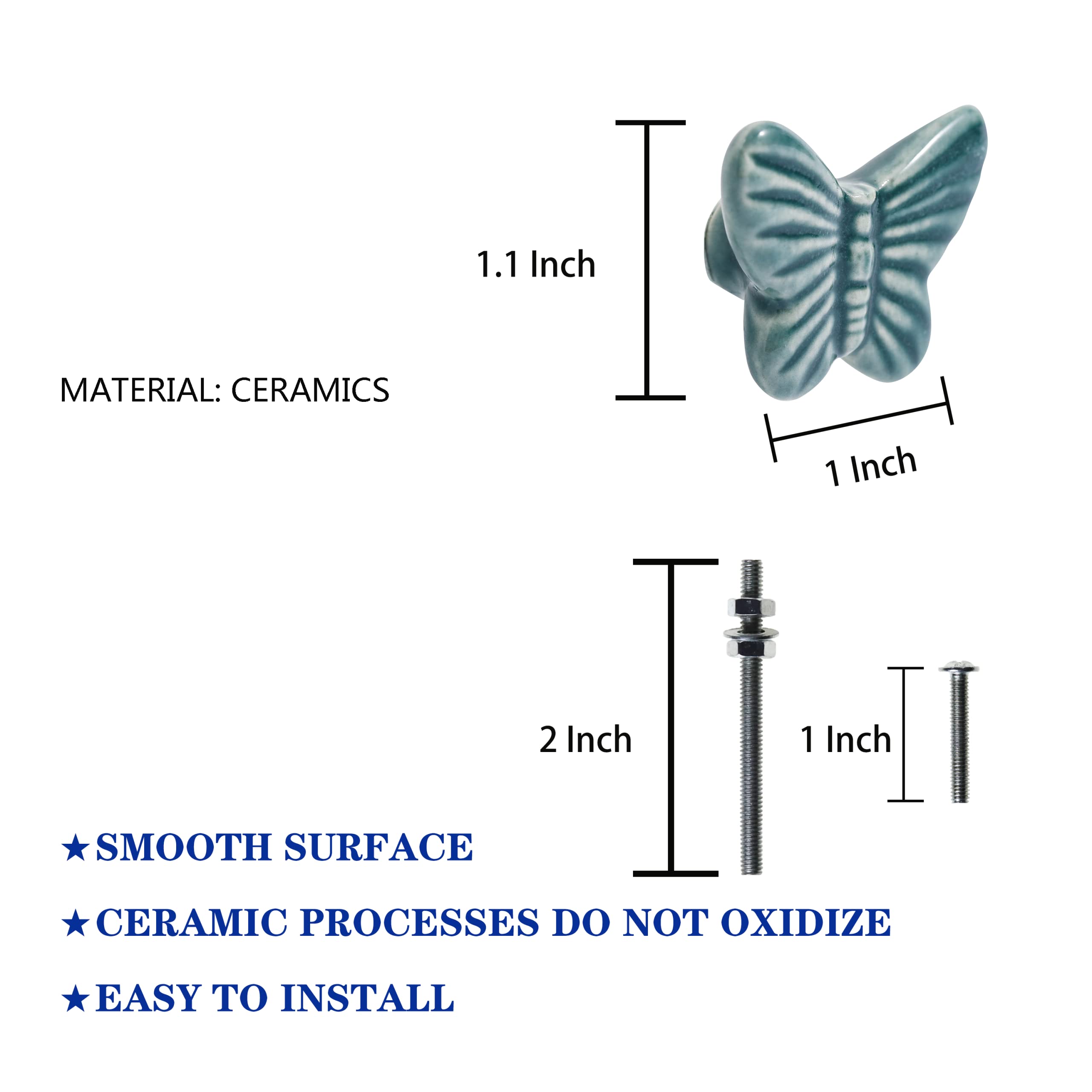 Vintage Ceramic Butterfly Cabinet Knobs & Drawer Pulls - Set of 12 Dark Green Handles for Kitchen, Bathroom & Furniture Upgrade | Elegant Home Decor Hardware