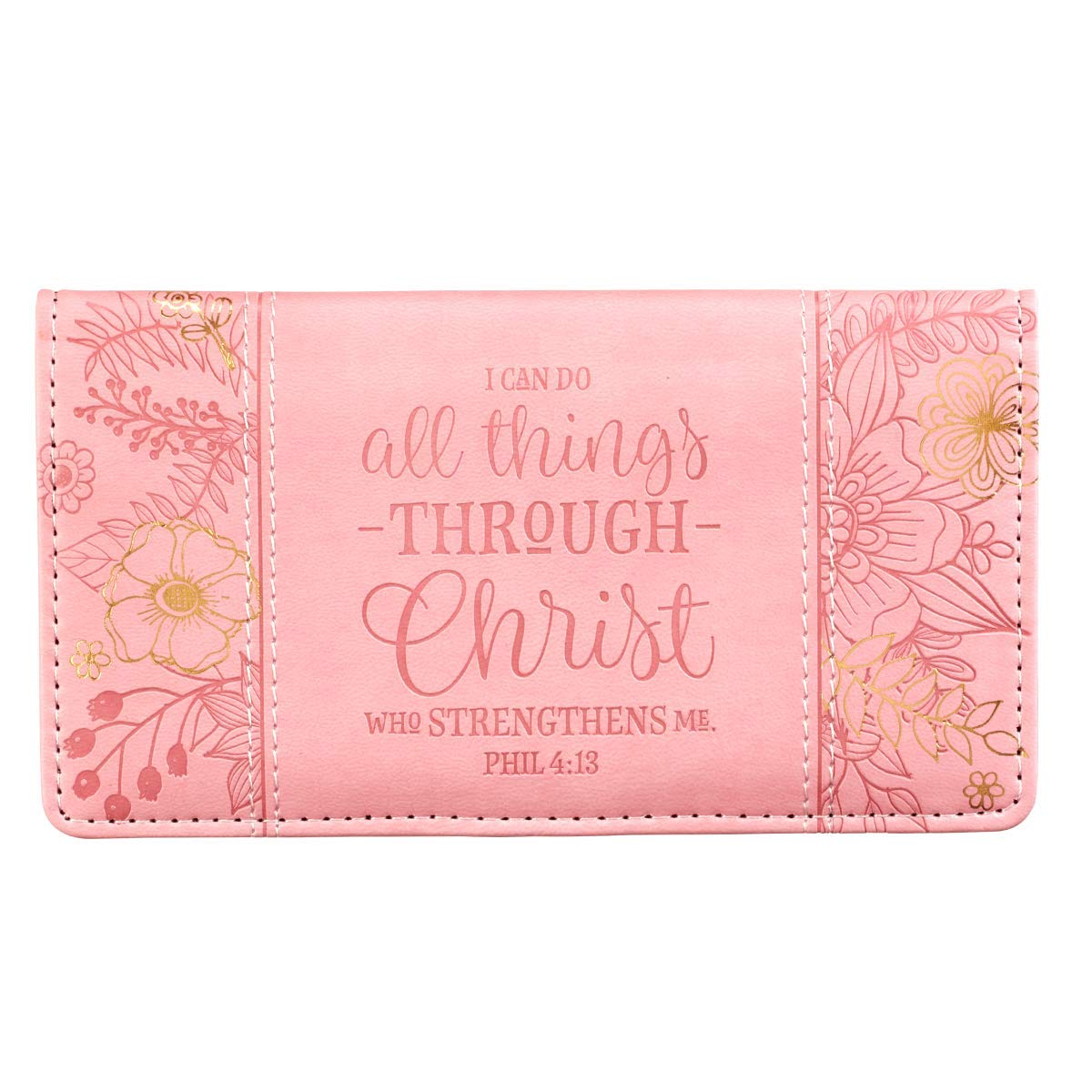 Christian Art Gifts Pink Faux Leather Checkbook Cover for Women with Inspirational Bible Verses - Perfect for Church, Bible Study & Daily Use