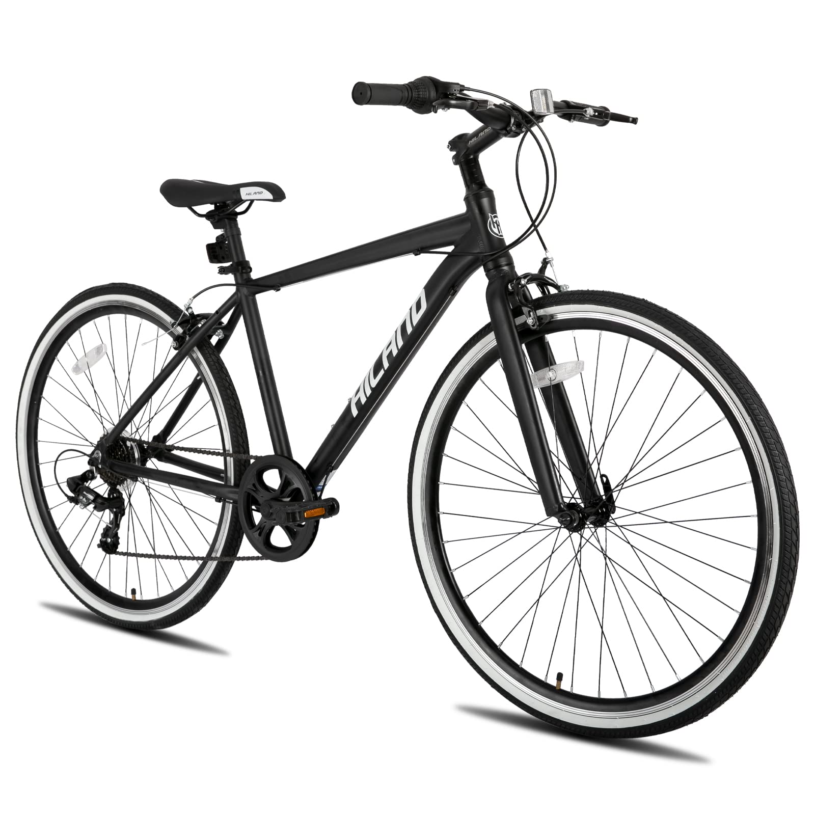 Hiland Aluminum Hybrid Bike for Men & Women - Shimano 7-Speed Drivetrain, 700C Wheels - Perfect Commuter & City Bike for Urban Riding & Daily Transportation