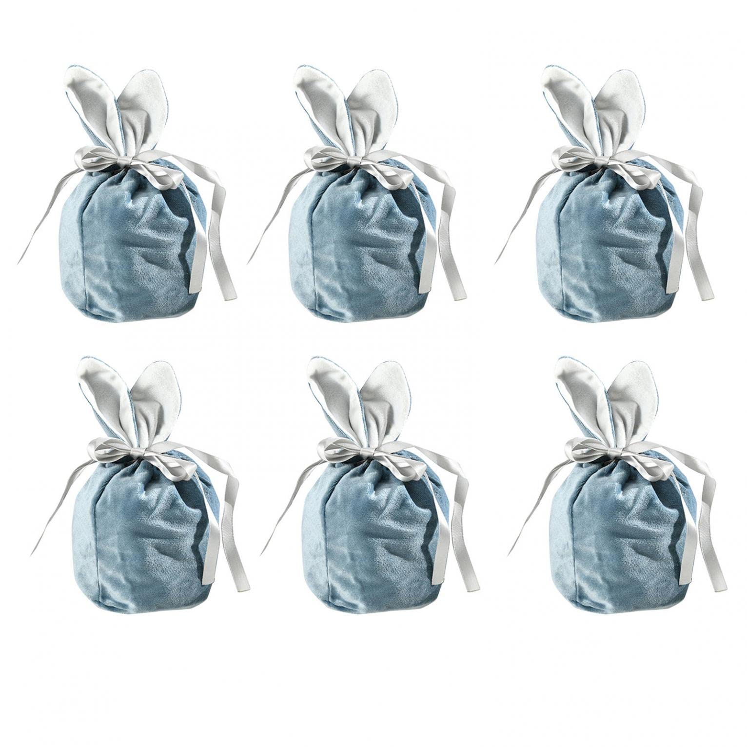6Pcs Easter Bunny Bags with Rabbit Ears - Velvet Drawstring Gift Bags for Candy & Party Decor