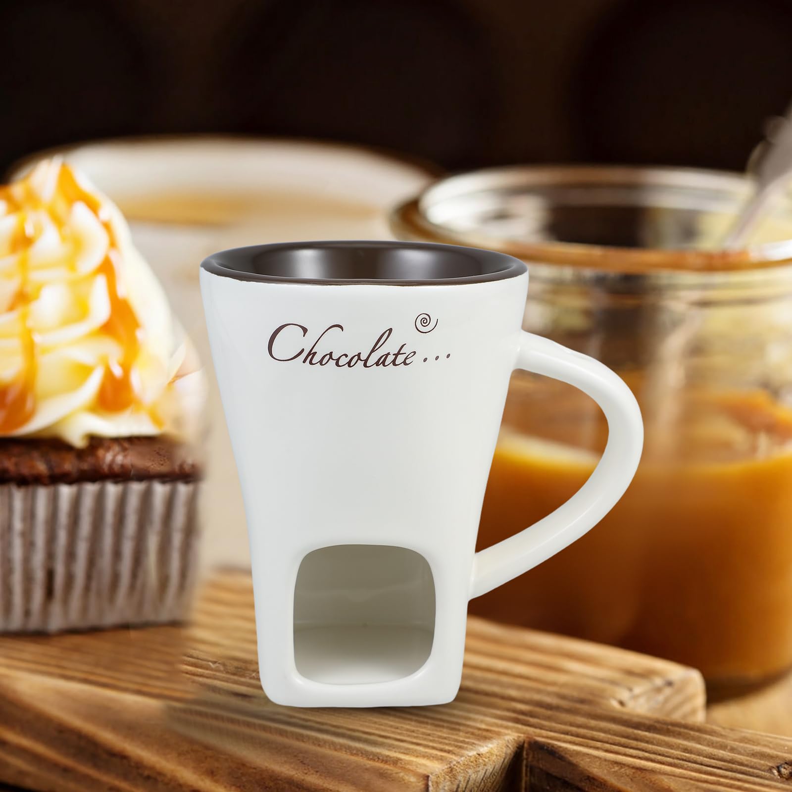 DECHOUS 2-Pack Ceramic Fondue Pot Set with 2 Forks - Chocolate Melting Mug for Cheese, Butter & Desserts - Perfect for Home, Party, Wedding & Romantic Dinners