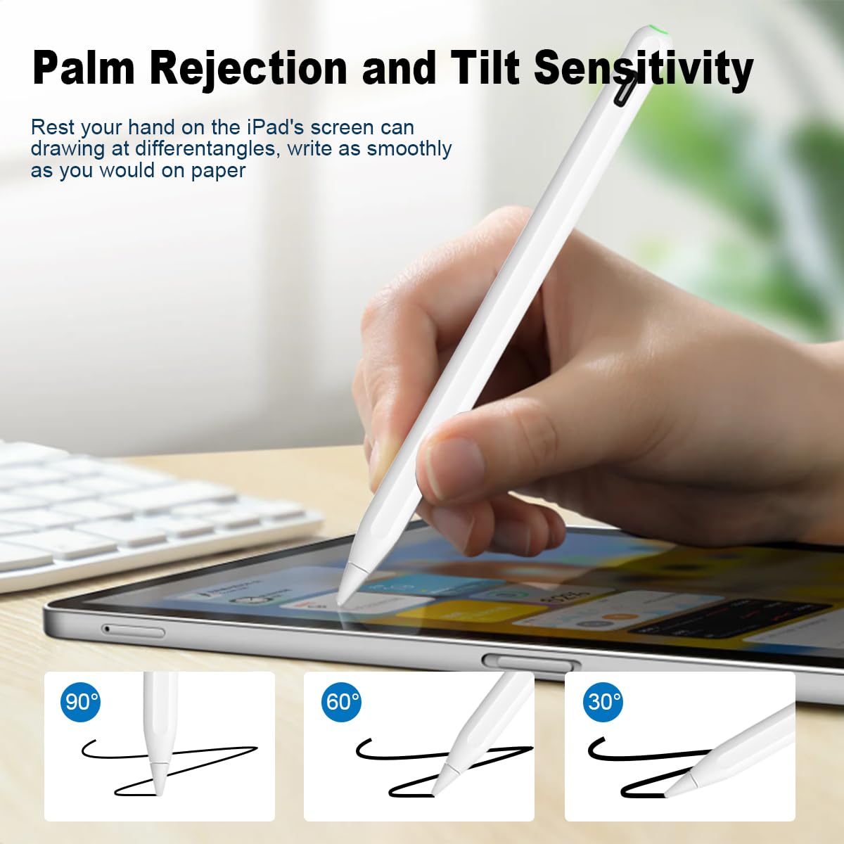 Wireless Charging Stylus Pen for iPad Pro 11/12, iPad 6/7/8/9/10, iPad Air 3/4/5, iPad Mini 5/6 - Palm Rejection & Tilt Detection with Quick Button - Perfect for Drawing, Note-Taking & Digital Art