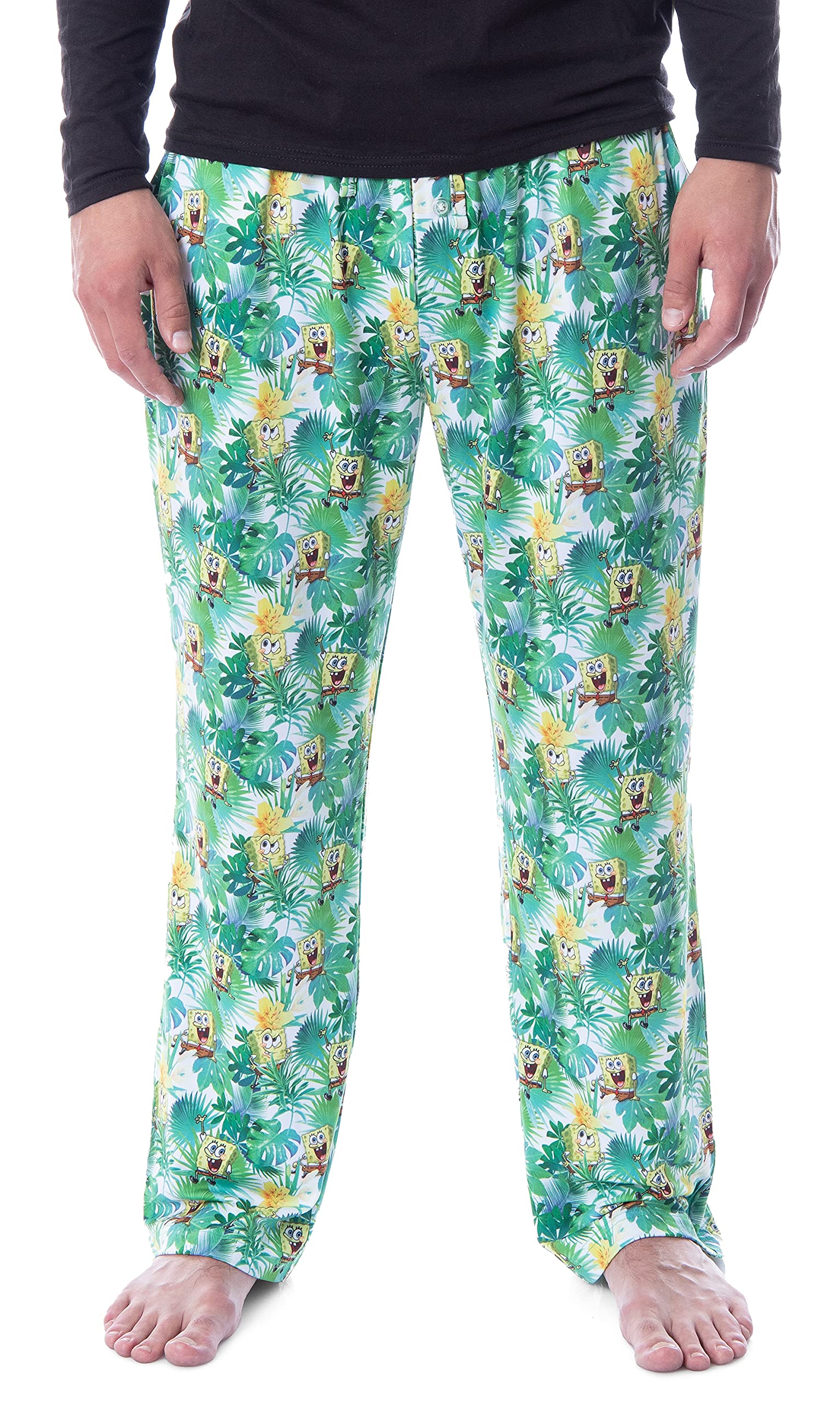 SpongeBob SquarePants Men's Tropical Print Lounge Pants - Soft Sleepwear & Casual Pajama Bottoms for Nickelodeon Fans (Home Relaxation, Gift for Cartoon Lovers)