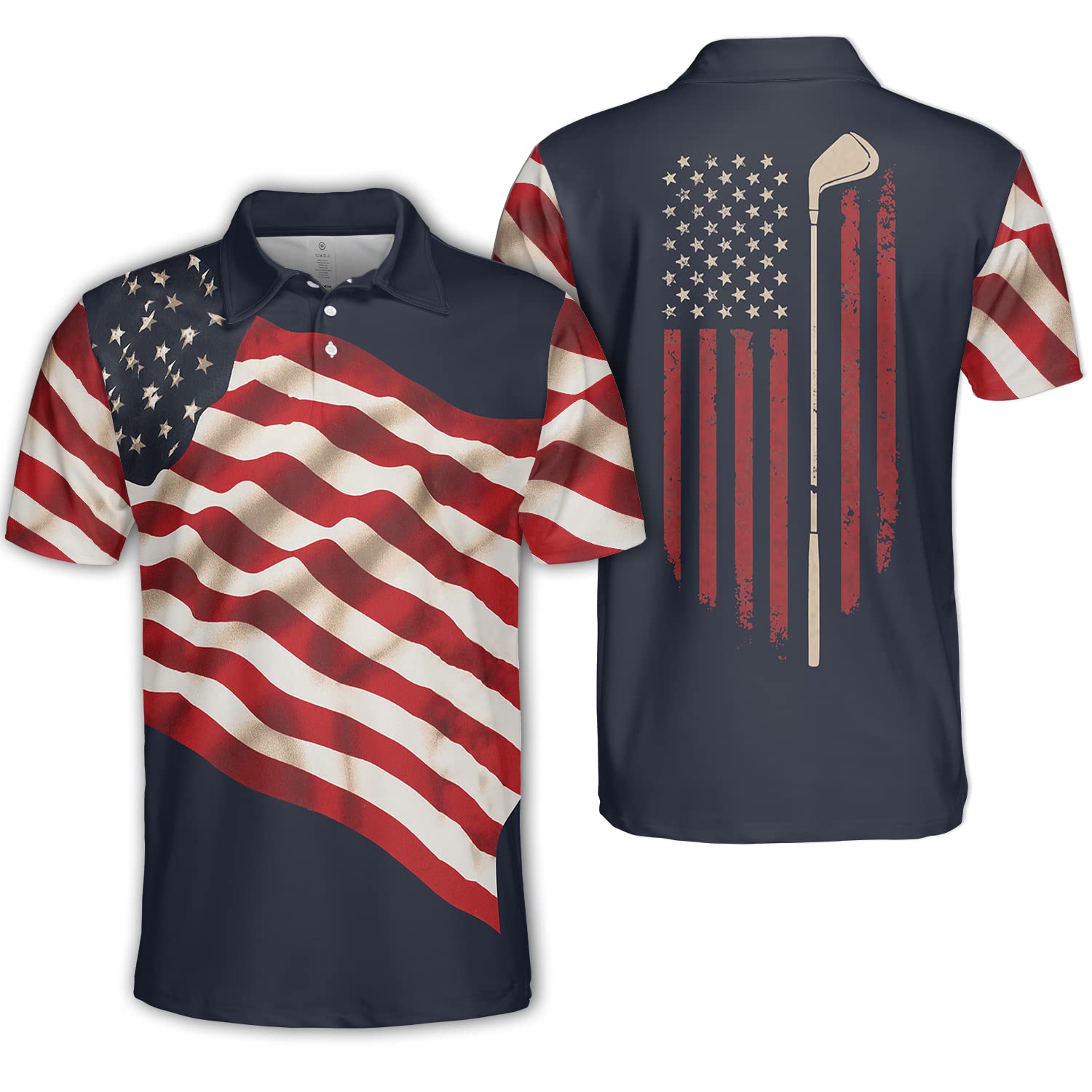 Pologap Patriotic American Flag Shirts for Men - Funny Short Sleeve Golf Shirts - Comfortable Men's Golf Apparel for Casual Wear & Outdoor Activities