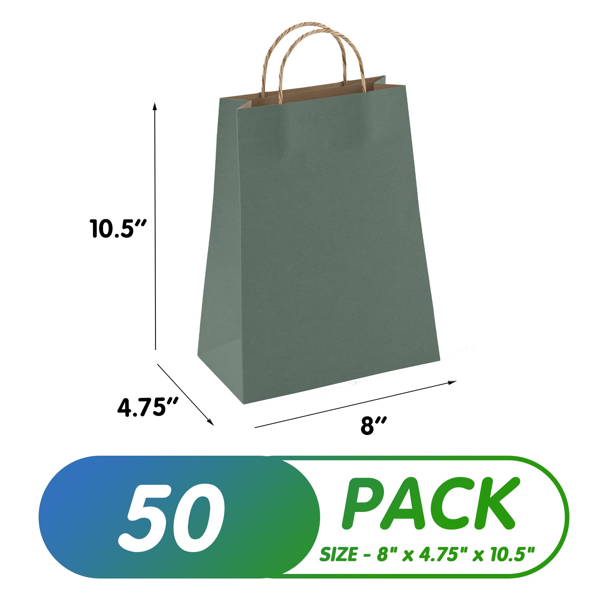 Dark Teal Kraft Paper Bags with Handles - Pack of 50 for Gifts & Shopping