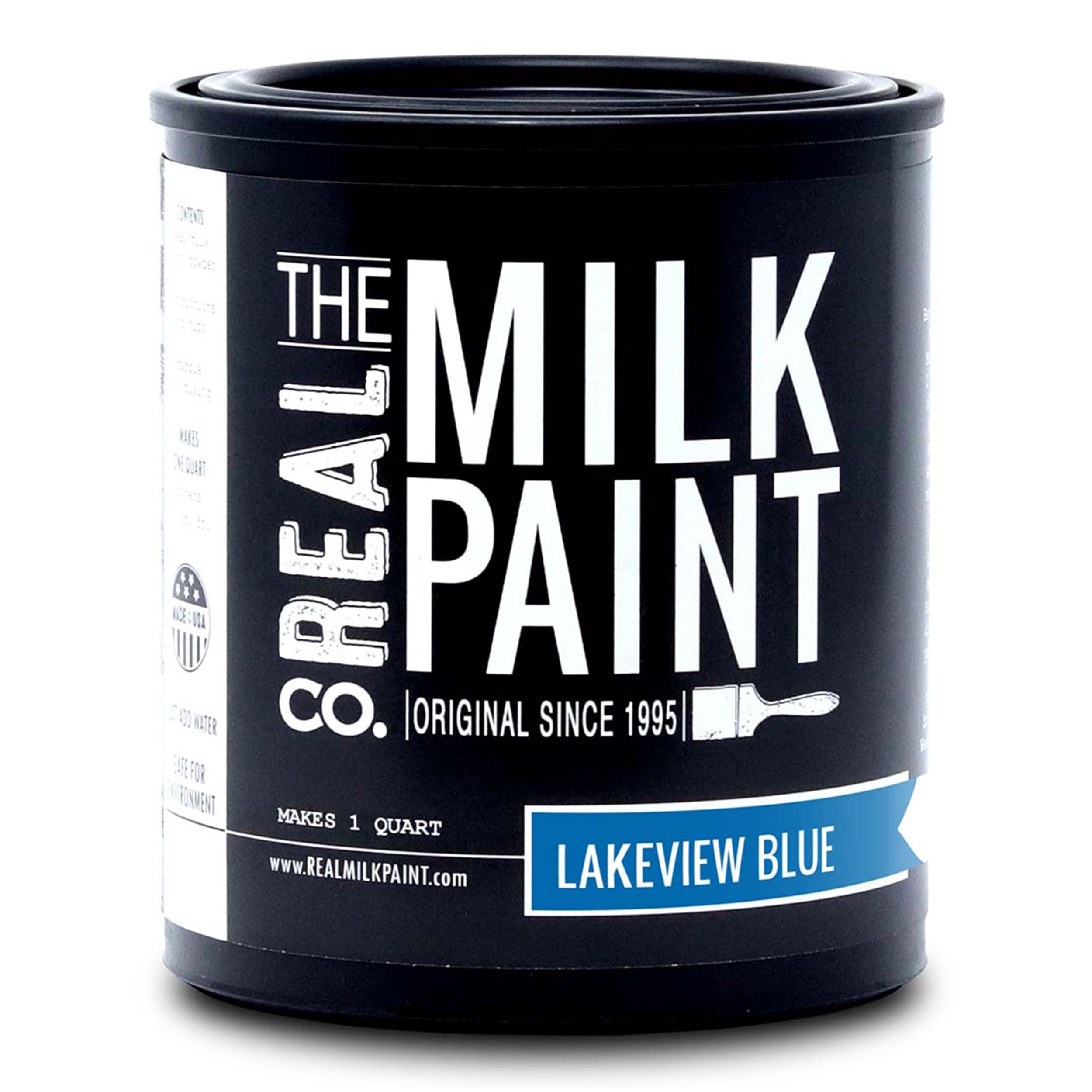 Real Milk Paint - Non-Toxic Water-Based Wood Paint for Furniture, Cabinets, Walls, Brick & Stone | Matte Finish, VOC-Free, Organic Formula in Lakeview Blue (1 Quart) - Perfect for DIY Home Decor, Furniture Restoration & Eco-Friendly Painting Projects