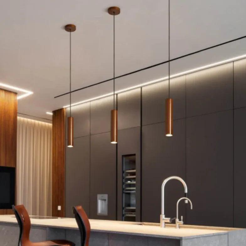 Modern Wooden Pendant Light - Suspended Downlighting for Kitchen Island, Dining Room & Bar Counter | Energy Efficient LED Fixture | Rustic Farmhouse & Industrial Style Ceiling Lighting