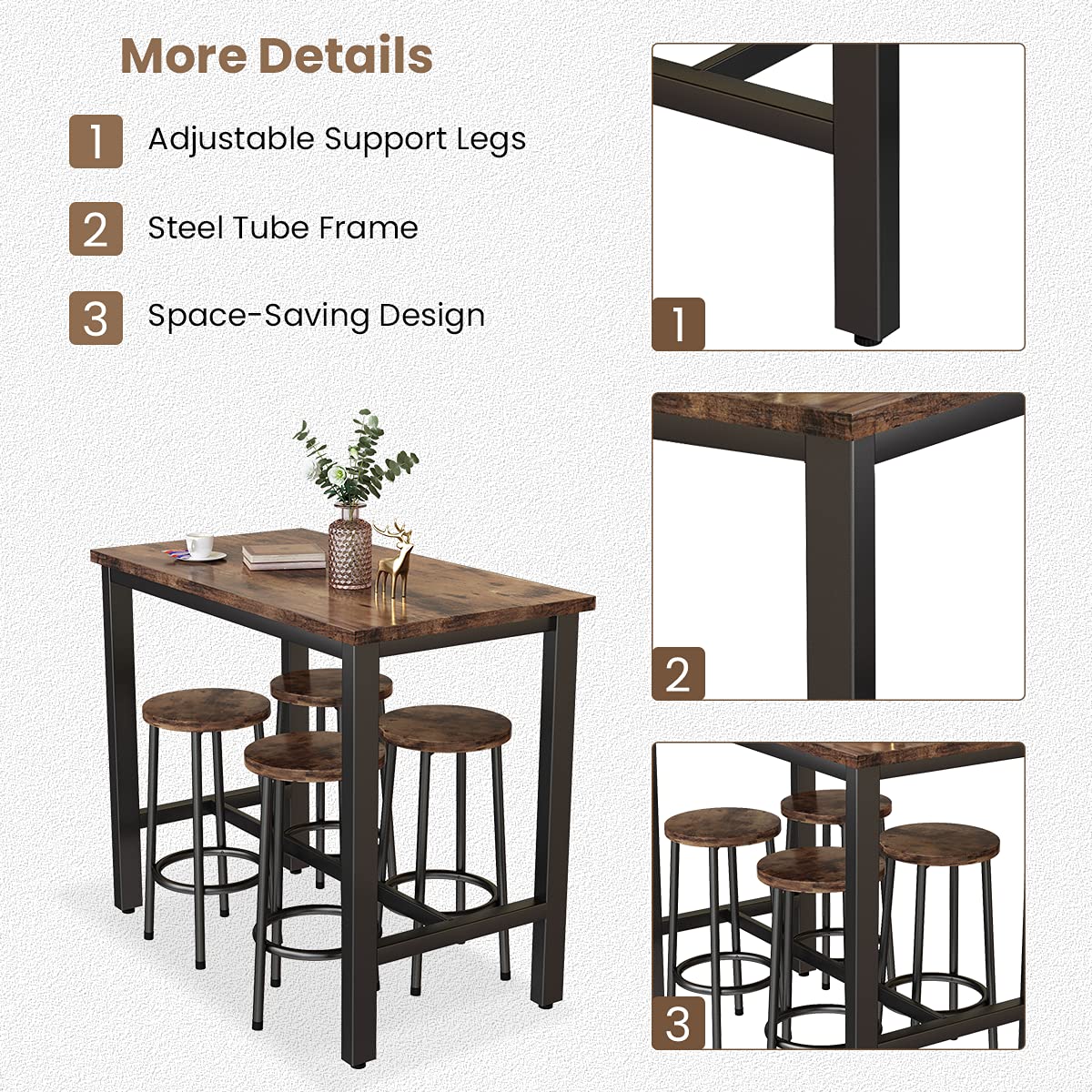 Recaceik 5-Piece Modern Wood Dining Table Set with 4 Chairs - Kitchen & Pub Bar Height Table for Breakfast Nook, Small Space Living Room - Perfect for Apartments, Condos & Cozy Home Dining
