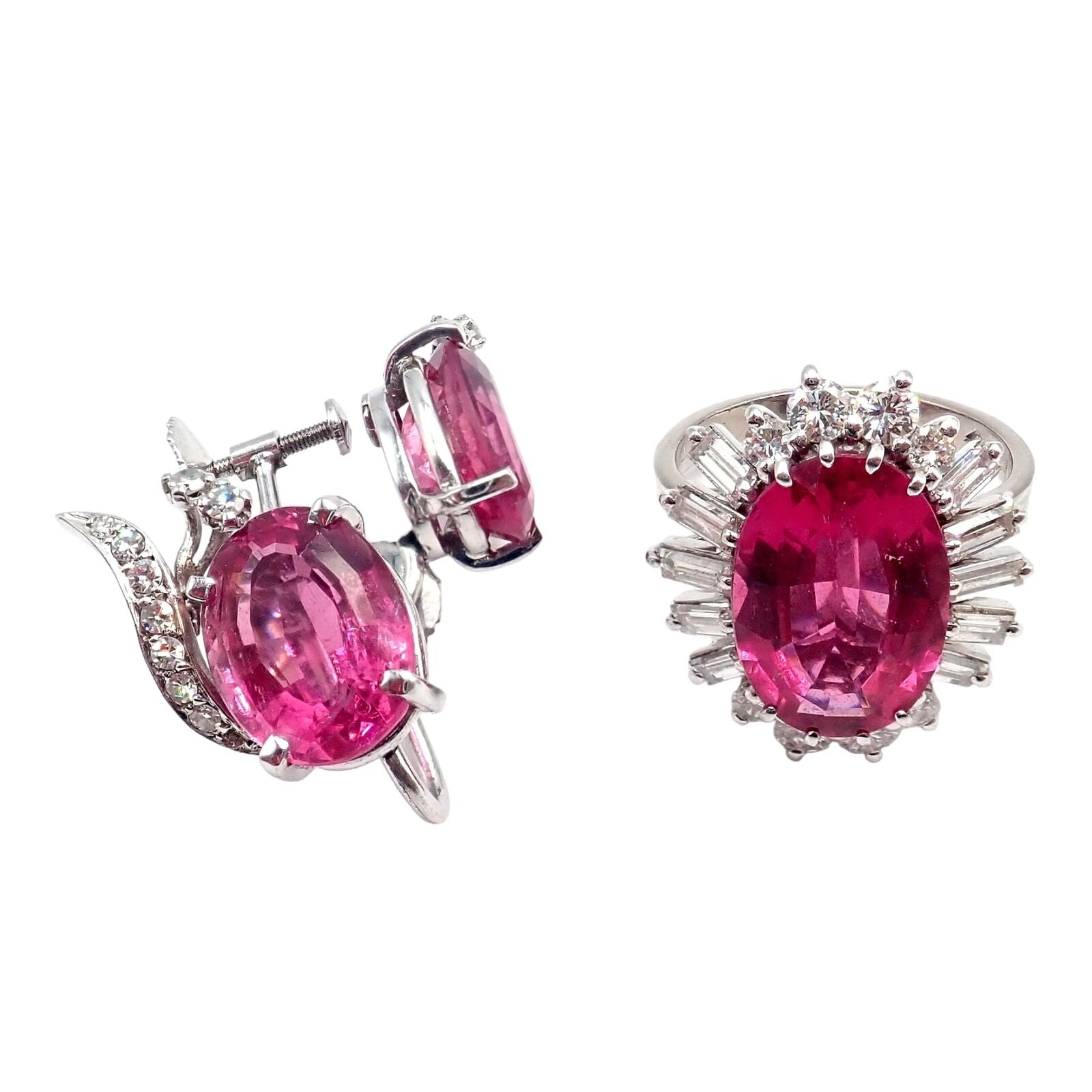 Authentic H. Stern 18k White Gold Diamond & Pink Tourmaline Ring & Earrings Set | Luxury Jewelry Gift for Women | Perfect for Weddings, Anniversaries & Special Occasions