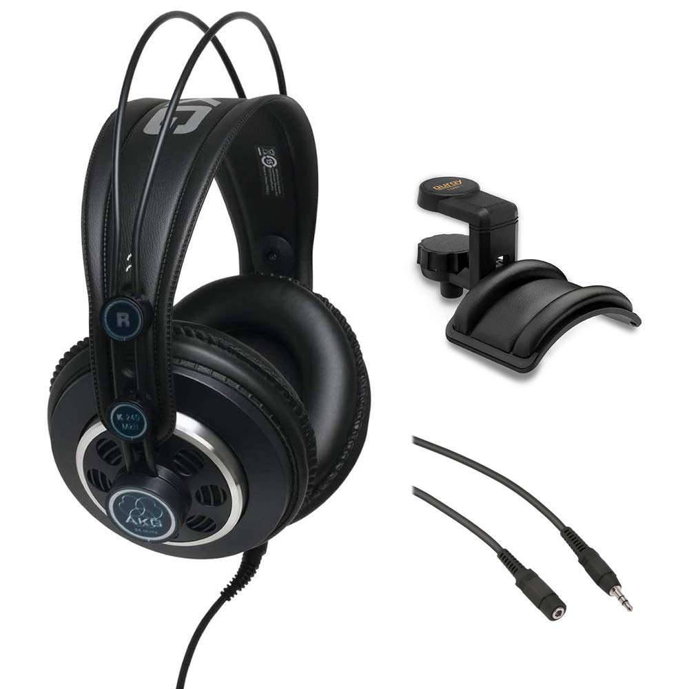 AKG K240 MKII Professional Semi-Open Studio Headphones with Detachable Cable - Premium Over-Ear Monitoring Headset for Music Production, Gaming & Podcasting (Includes Headphone Stand & 3.5mm Extension Cable)