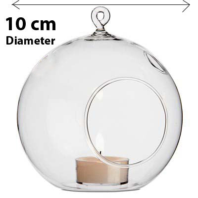 10 Pack Clear Glass Hanging Tealight Candle Holders - 10cm Diameter Wedding Decor, Terrarium, Succulent Plant Display, Mini Garden Craft Gift for Home, Party & Outdoor Events