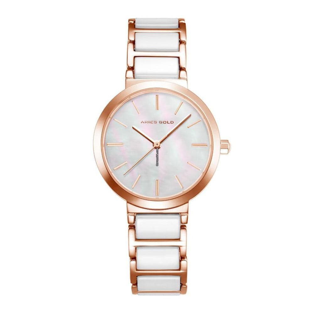 ARIES GOLD ENCHANT L 5037Z RG Women's Luxury Watch with White Ceramic Band - Elegant Timepiece for Office, Party & Special Occasions