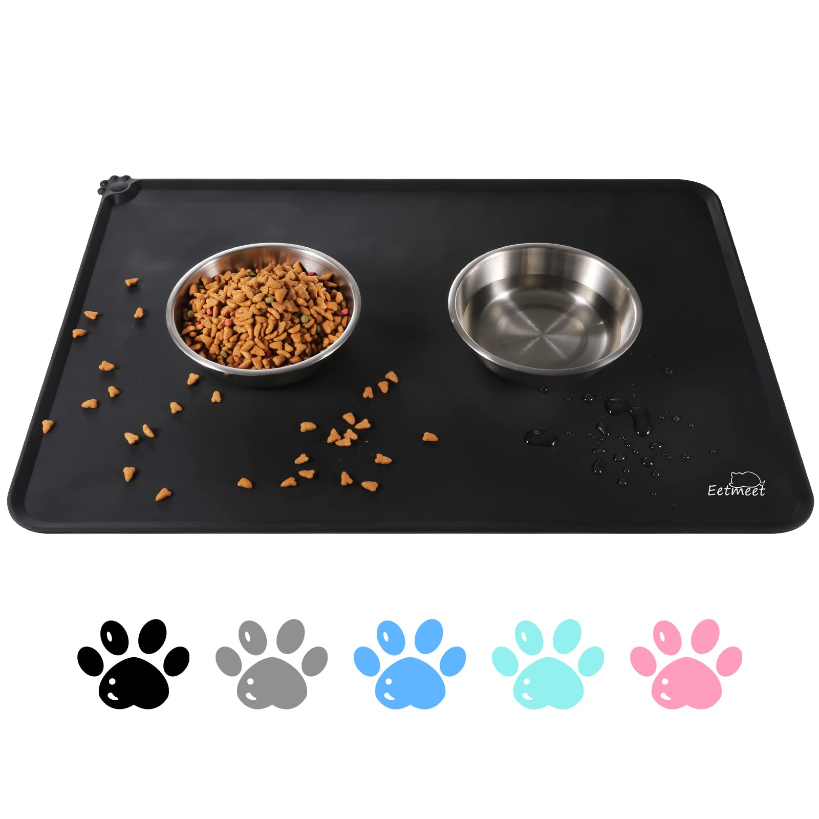 Waterproof Silicone Pet Food Mat for Dogs & Cats - Non-Slip Anti-Spill Feeding Mat with Raised Edges - Perfect for Small Animals - Ideal for Kitchen Floors & Messy Eaters (Size S)