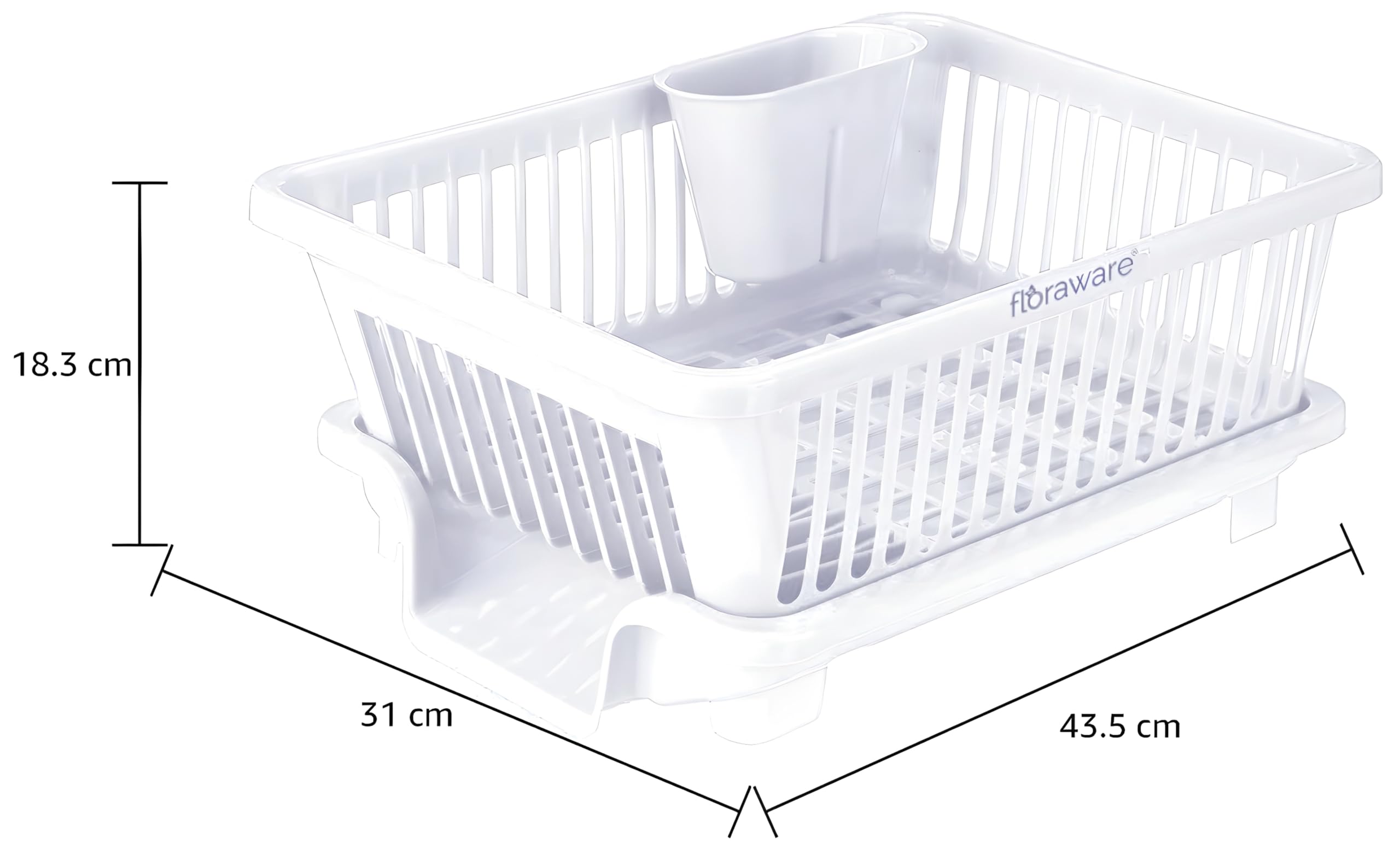 Floraware 3-in-1 Large Glossy Plastic Utensil Basket - Durable, Lightweight & Unbreakable Modular Design with Spoon Holder & Removable Dish Drainer - Kitchen Organizer & Drying Rack (White) - Perfect for Small Kitchens, RVs & Apartment Dish Organization