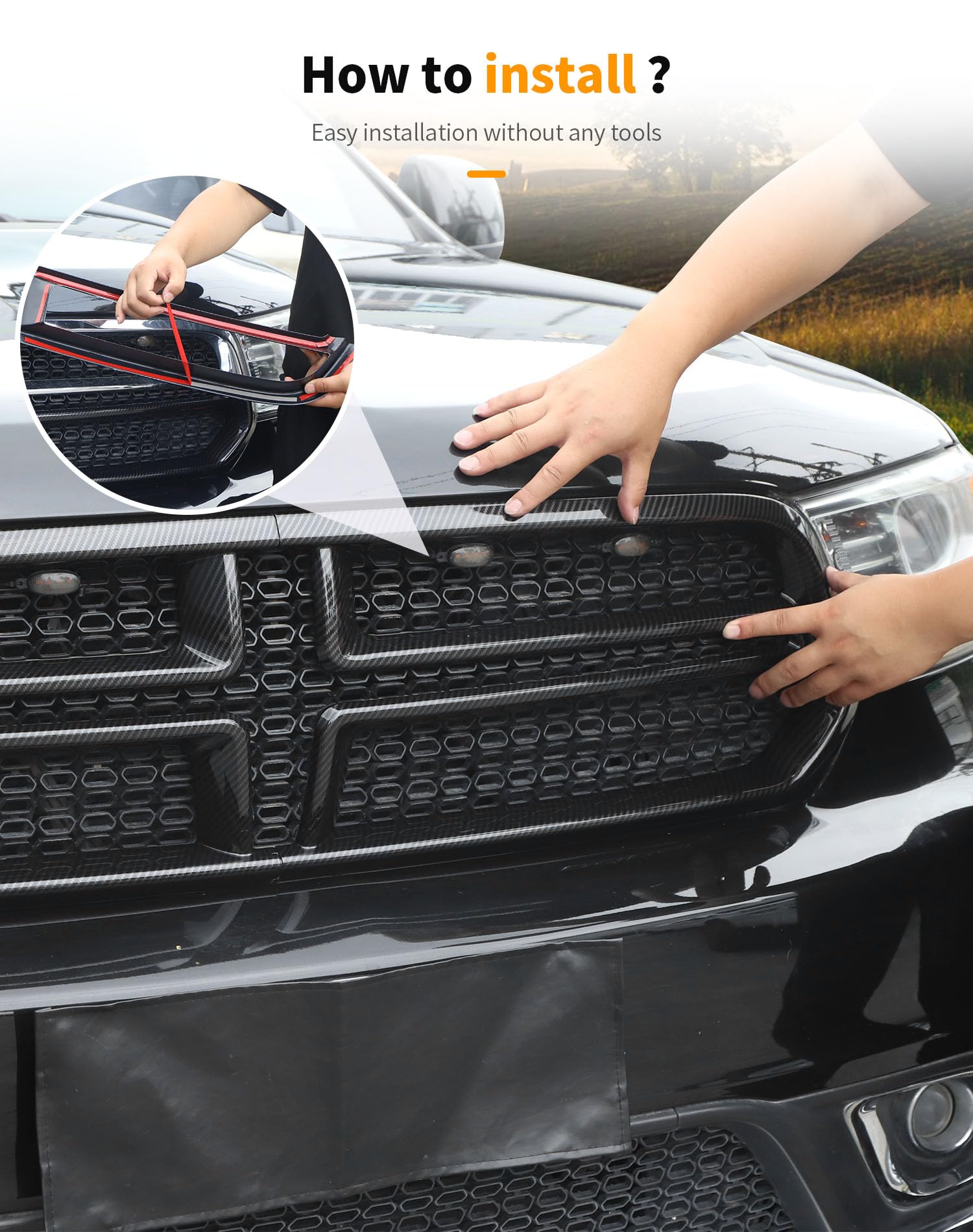 Hoolcar Carbon Fiber Exterior Front Grill Inserts Cover Trim Kit for Dodge Durango 2014-2020 - Upgrade Your Car's Style & Protection | Perfect for Off-Roading, Car Shows & Daily Driving
