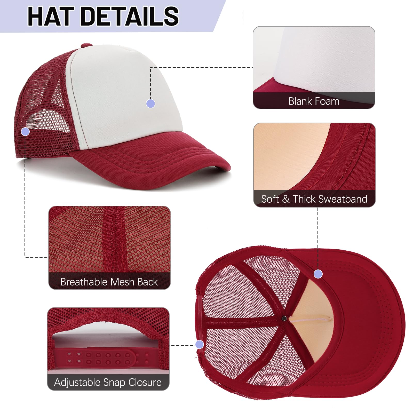 Ultrafun 10 Pack Blank Trucker Hats - Bulk Sublimation Baseball Caps for Men & Women - Adjustable Mesh Back for Comfort - Perfect for Sports, Outdoor Activities & Custom Printing