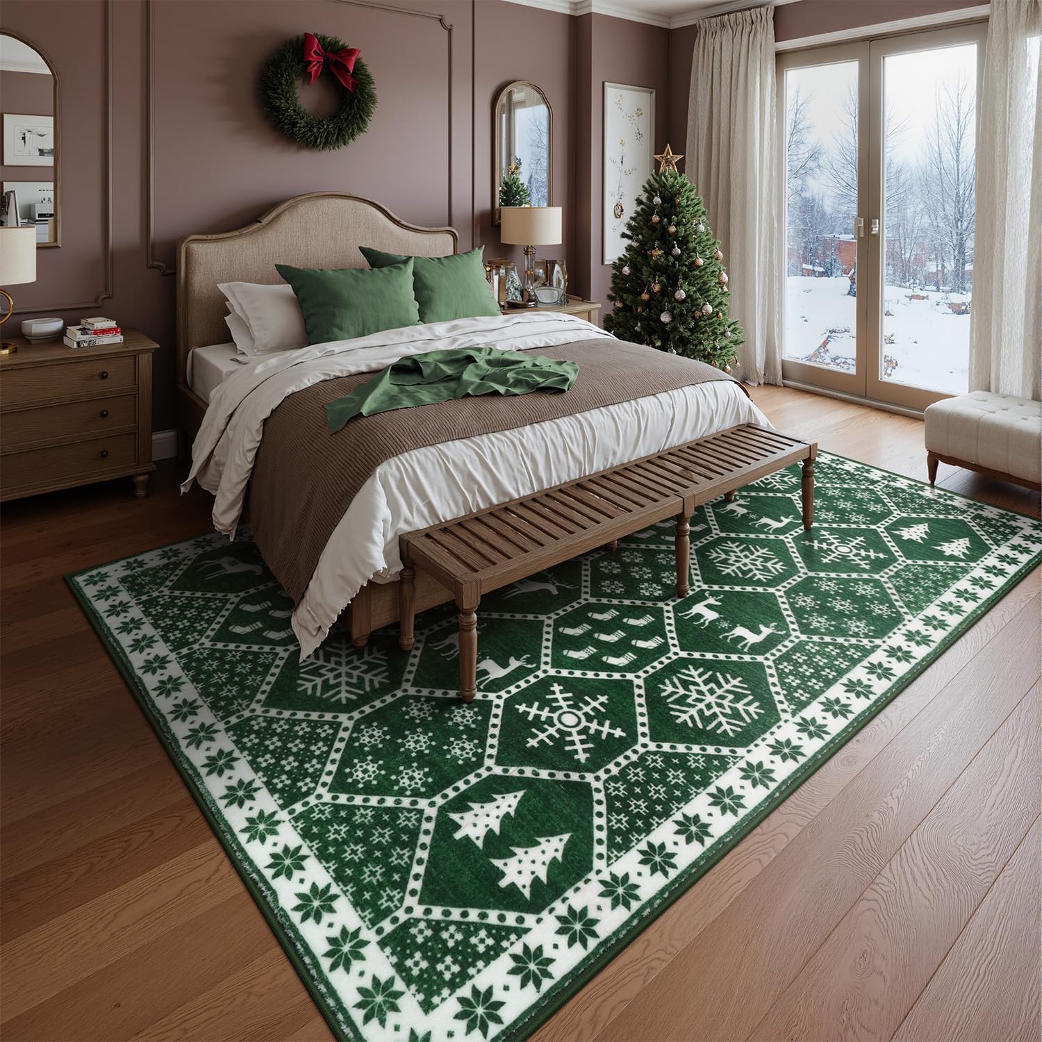 Seavish 8x10 Christmas Area Rug - Soft Low Pile Washable Indoor Rug for Living Room, Bedroom, Dining Room & Entryway - Non-Shedding Holiday Decor Floor Carpet - Perfect for Festive Home Decor and Cozy Winter Gatherings