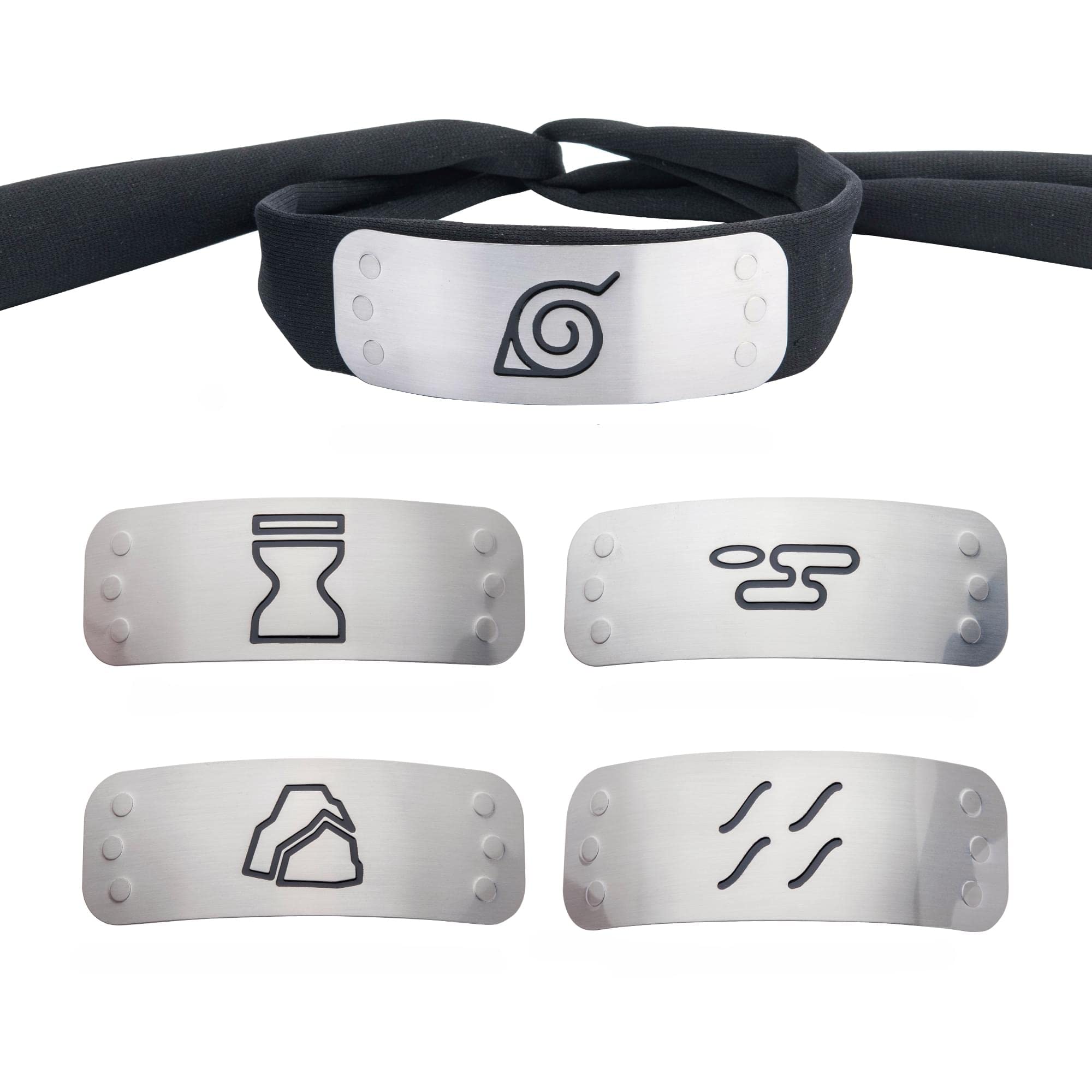 Naruto Cosplay Headband Set with 4 Hidden Leaf Village Plates - Perfect for Anime Conventions, Halloween Costumes & Naruto Fan Gifts