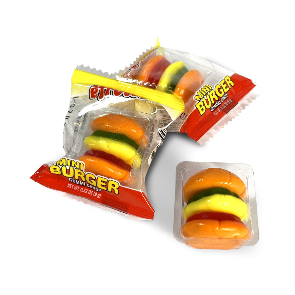 Efrutti Mini Burgers - 2lb Resealable Bag of Chewy Candy for Kids Party Favors, Halloween Treats & Office Snacks