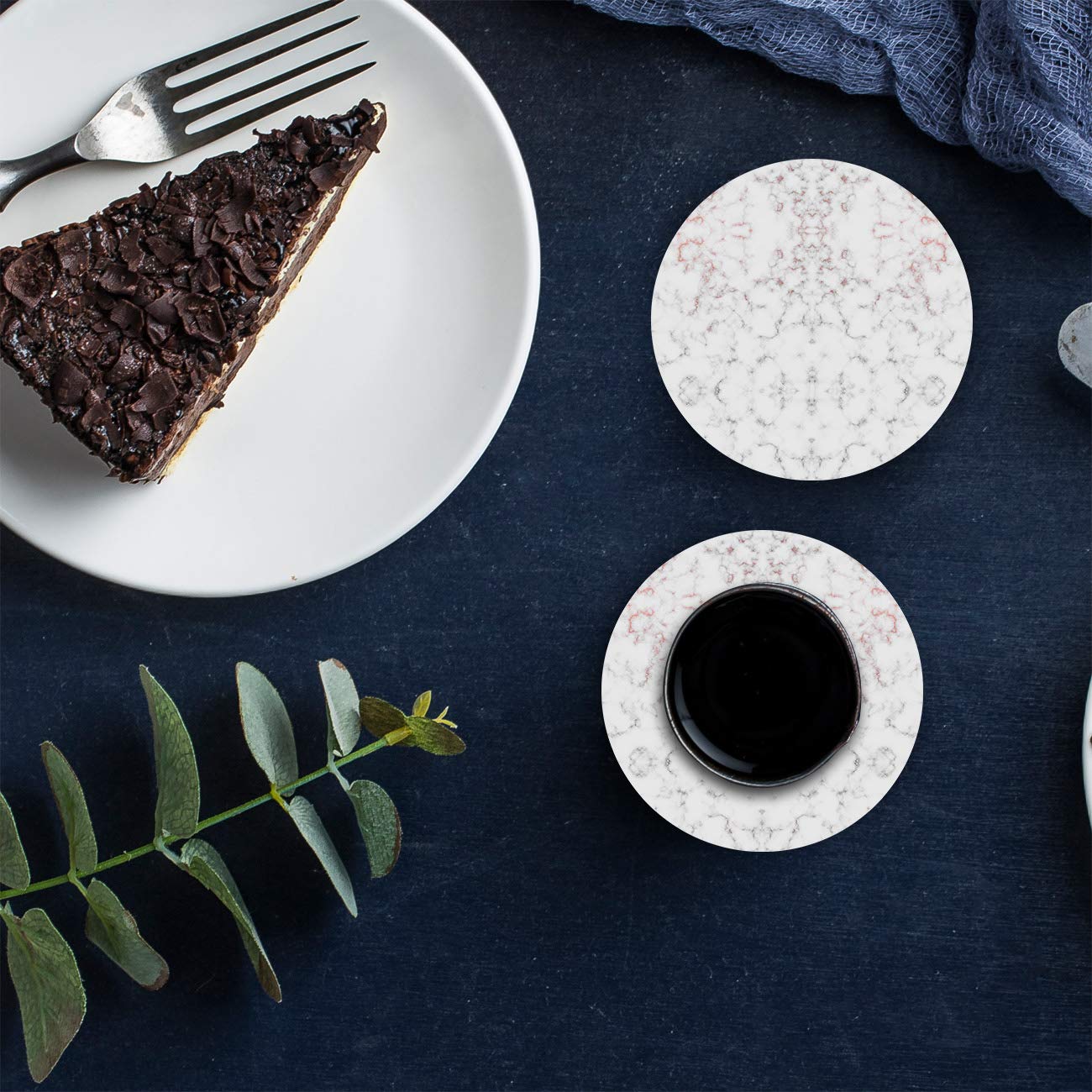 4-Piece Ceramic Drink Coasters Set with Cork Base - Absorbent Round Coasters for Hot & Cold Beverages - Elegant Marble Design - Perfect Housewarming Gift, Kitchen, Bar & Home Decor - Ideal for Coffee Tables, Dining Rooms & Office Use