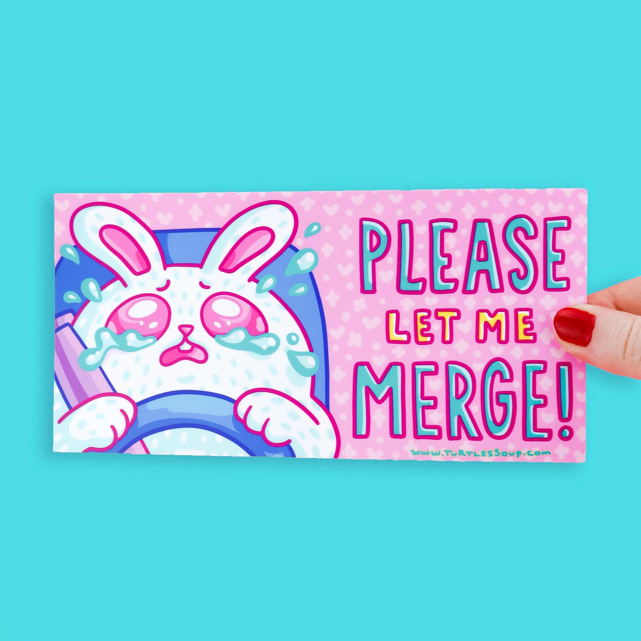Funny 'Please Let Me Merge' Bunny Sticker - Vinyl Bumper Decal for Anxious Drivers, Car Windows & Laptops - Perfect for Commuters, Office Humor & Expressing Road Frustration