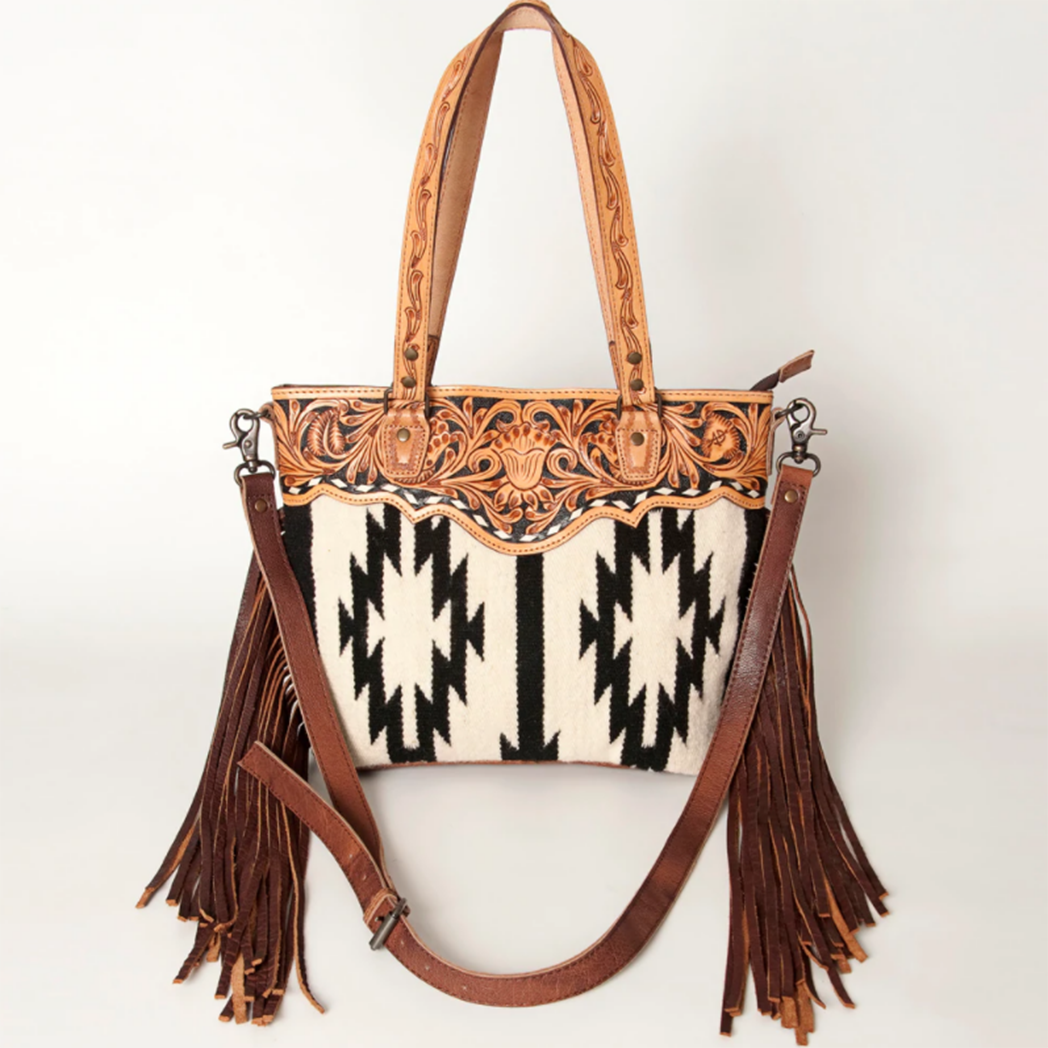 American Darling Sanora Black & White Tooled Leather Crossbody Purse - Stylish Western Handbag for Women, Perfect for Concerts, Rodeos & Date Nights