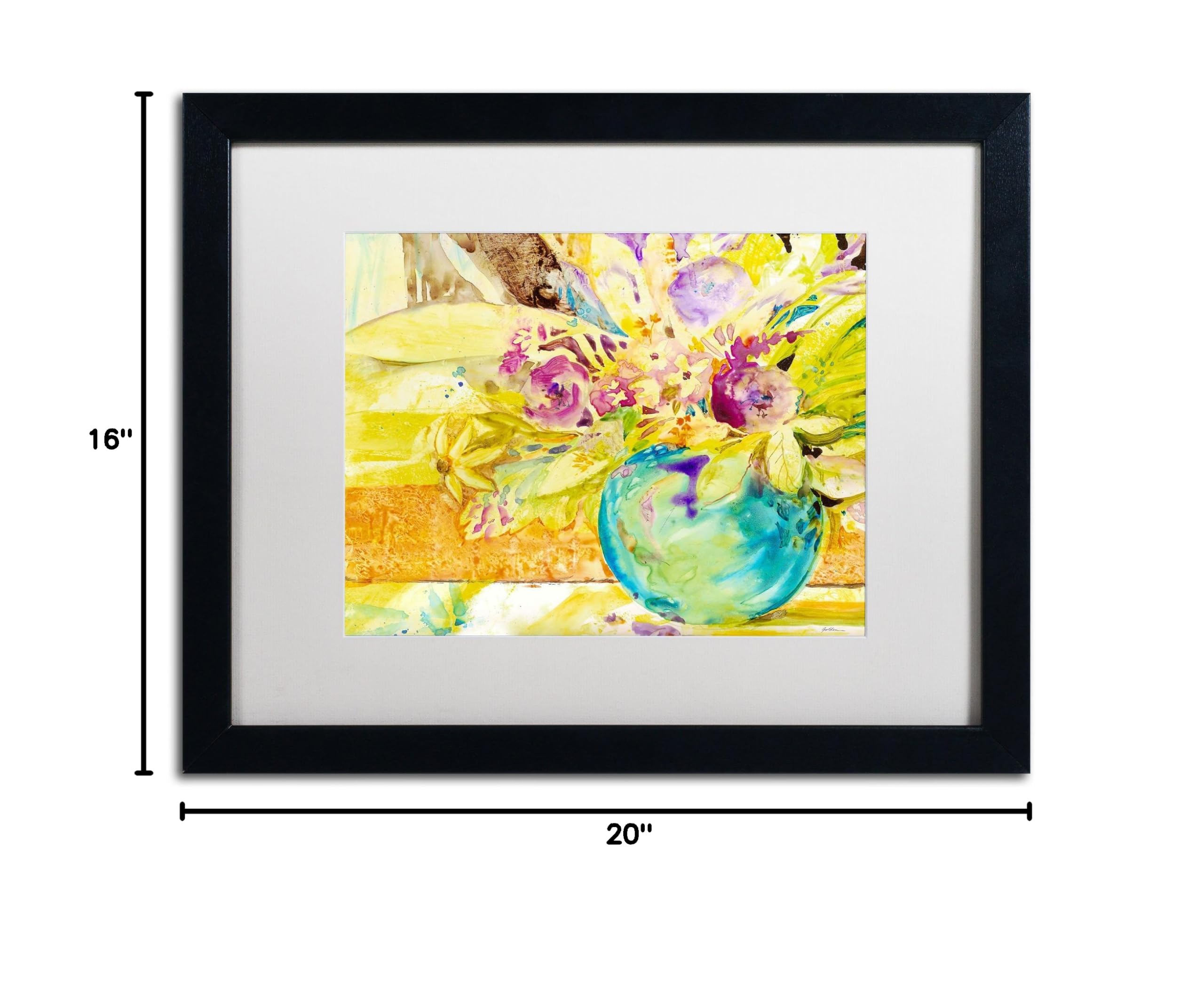 Trademark Fine Art The Aqua Vase Sheila Gold Ornate Framed Wall Art - 16x20 Inches, White Matte & Black Frame - Perfect for Living Room, Bedroom & Office Decor