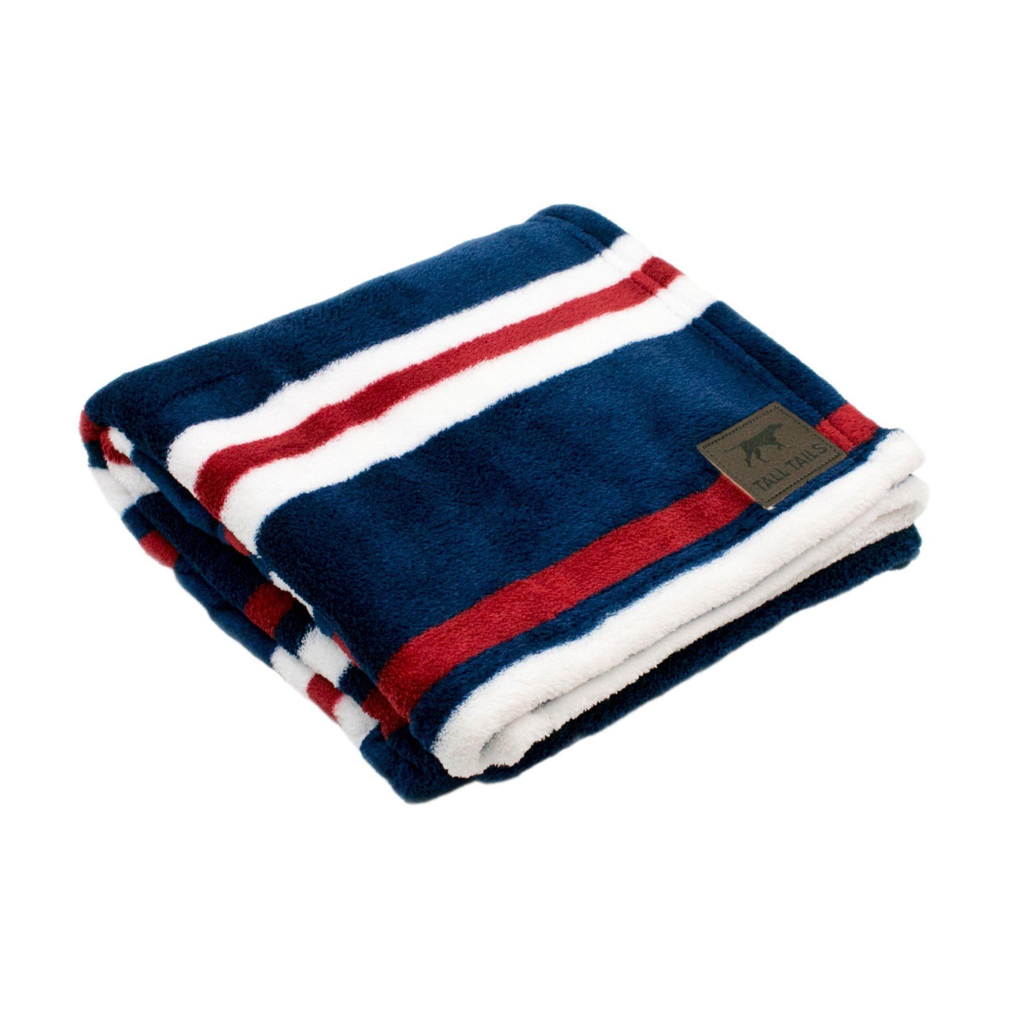 Premium Nautical Stripe Throw Blanket 30x40 Inches - Red, White & Navy Blue - Soft Cozy Blanket for Sofa, Bed, Beach Picnics & Outdoor Adventures