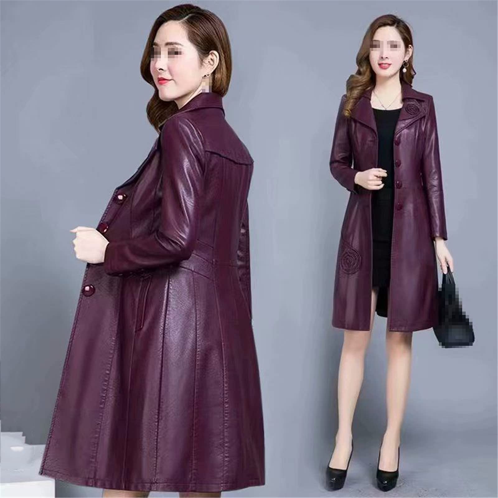 Women's Spring Leather Jacket - Slim Fit Long Coat, Large Size 4XL, Fashionable Motorcycle Outerwear for Casual & Leisure Wear - Black (Perfect for Riding, Daily Outfits & Stylish Occasions)