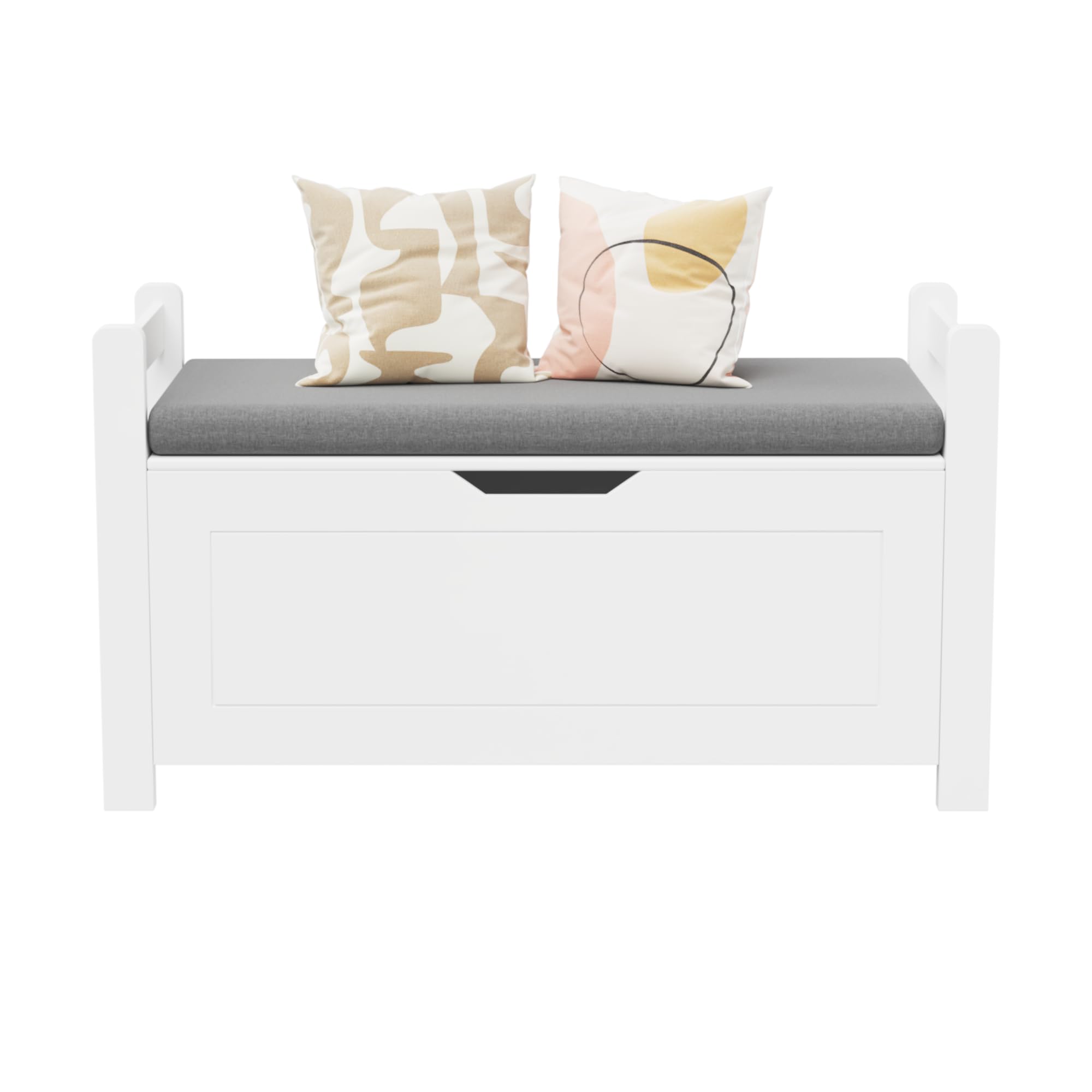 **Kids Wooden Toy Chest with Safety Hinged Lid - Children's Toy Storage Organizer, Playroom Furniture for Boys & Girls (White with Cushion) - Perfect for Bedroom, Nursery, or Playroom Organization**