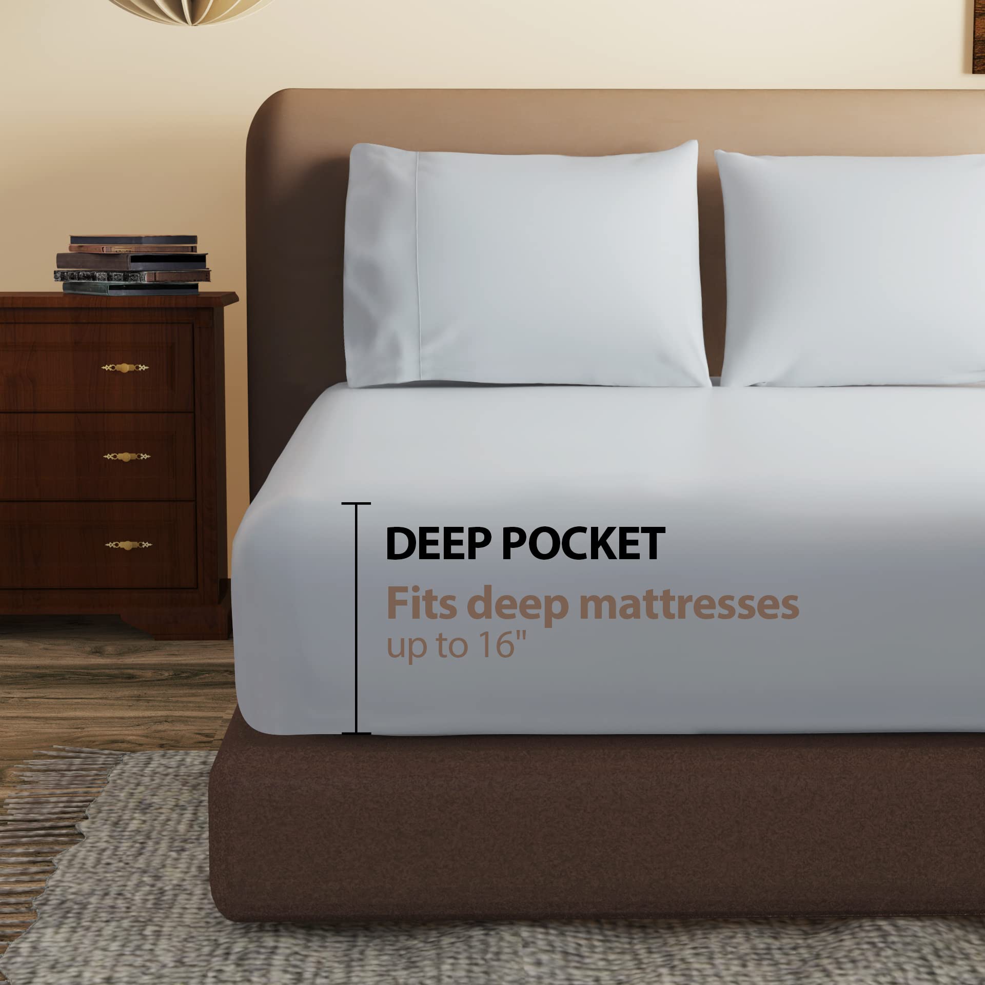 Premium 100% Egyptian Cotton Fitted Sheet - Queen Size Gray 600 Thread Count, Deep Pocket (8-16