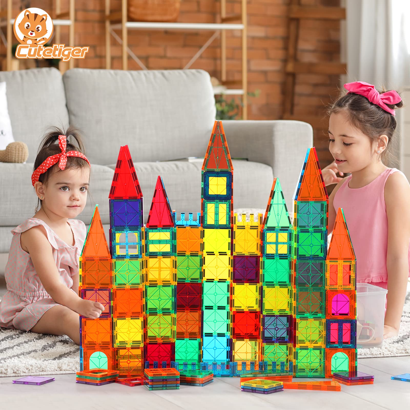 100PCS Magnetic Tiles Building Blocks - STEM Educational Toys for Kids | Creative Construction Play Set for Boys & Girls | Perfect for Classroom, Birthday Gifts & Indoor Family Activities