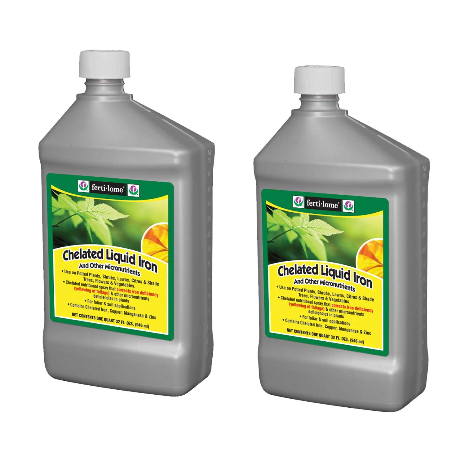 Fertilome 32OZ Chelated Iron Liquid Fertilizer for Plants - Pack of 2 | Treats Iron Deficiency, Yellow Leaves | Ideal for Lawns, Gardens, Trees & Houseplants