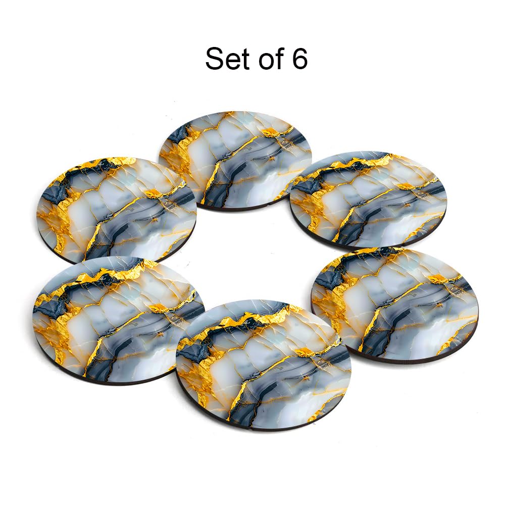 WOODHANG Marble Pattern Coaster Set with Tray - 6-Piece Premium Mandala Design Coasters for Coffee, Tea, and Glasses | Durable & Stylish Home Decor | Perfect for Dining Tables, Coffee Bars, and Office Desks