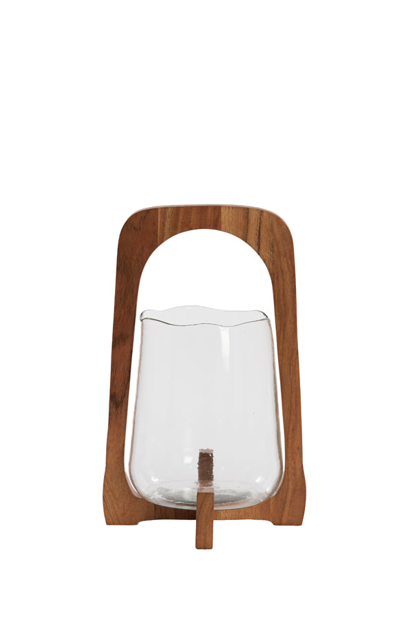 Anosy Small & Large Hurricane Candle Holder - Black, Natural Wood & Clear Glass Finish - Perfect for Home Decor, Wedding Centerpieces, and Romantic Ambiance