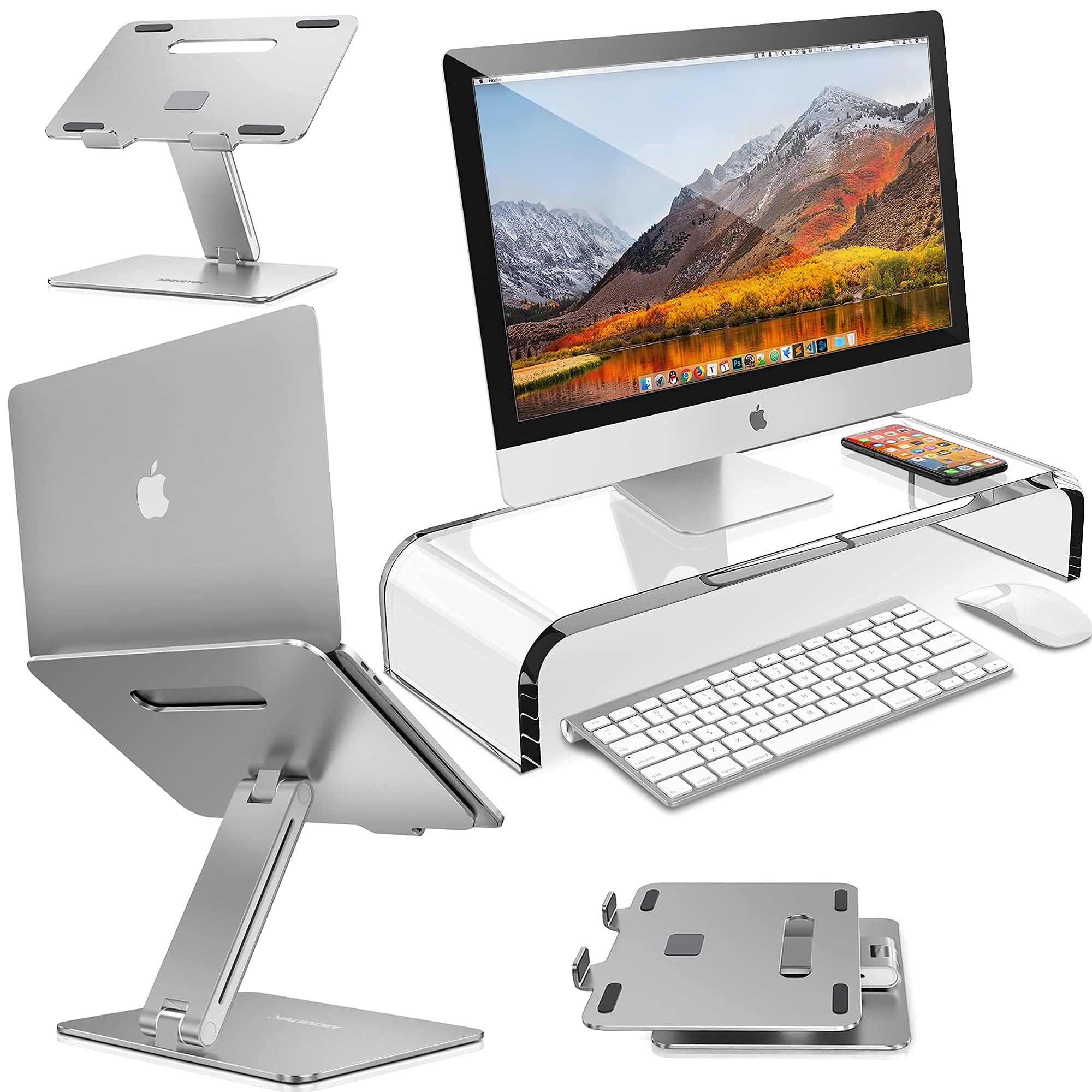 AboveTEK Acrylic Monitor Stand for Home Office, Adjustable Laptop Riser up to 17in - Perfect Desk Organizer for Keyboard & Printer Storage