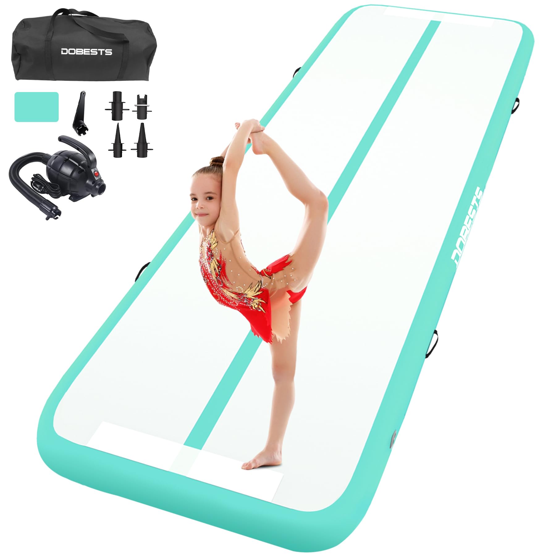 DOBESTS Inflatable Gymnastics Air Mat Tumble Track - 6.6ft/10ft/13ft/16ft/20ft Training Mat with Electric Pump for Home & Gym - Perfect for Tumbling Practice, Cheerleading, Kids Play & Fitness Training