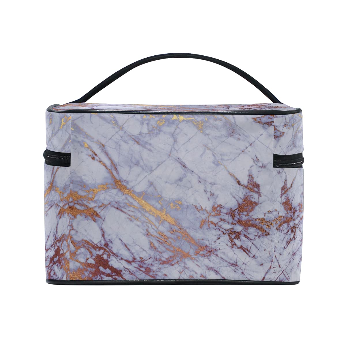 **Marble & Copper Glitter Makeup Bag - Waterproof Cosmetic Organizer with Zipper Pouch for Women & Girls | Travel Toiletry Case for Gym, Vacation & Daily Use**